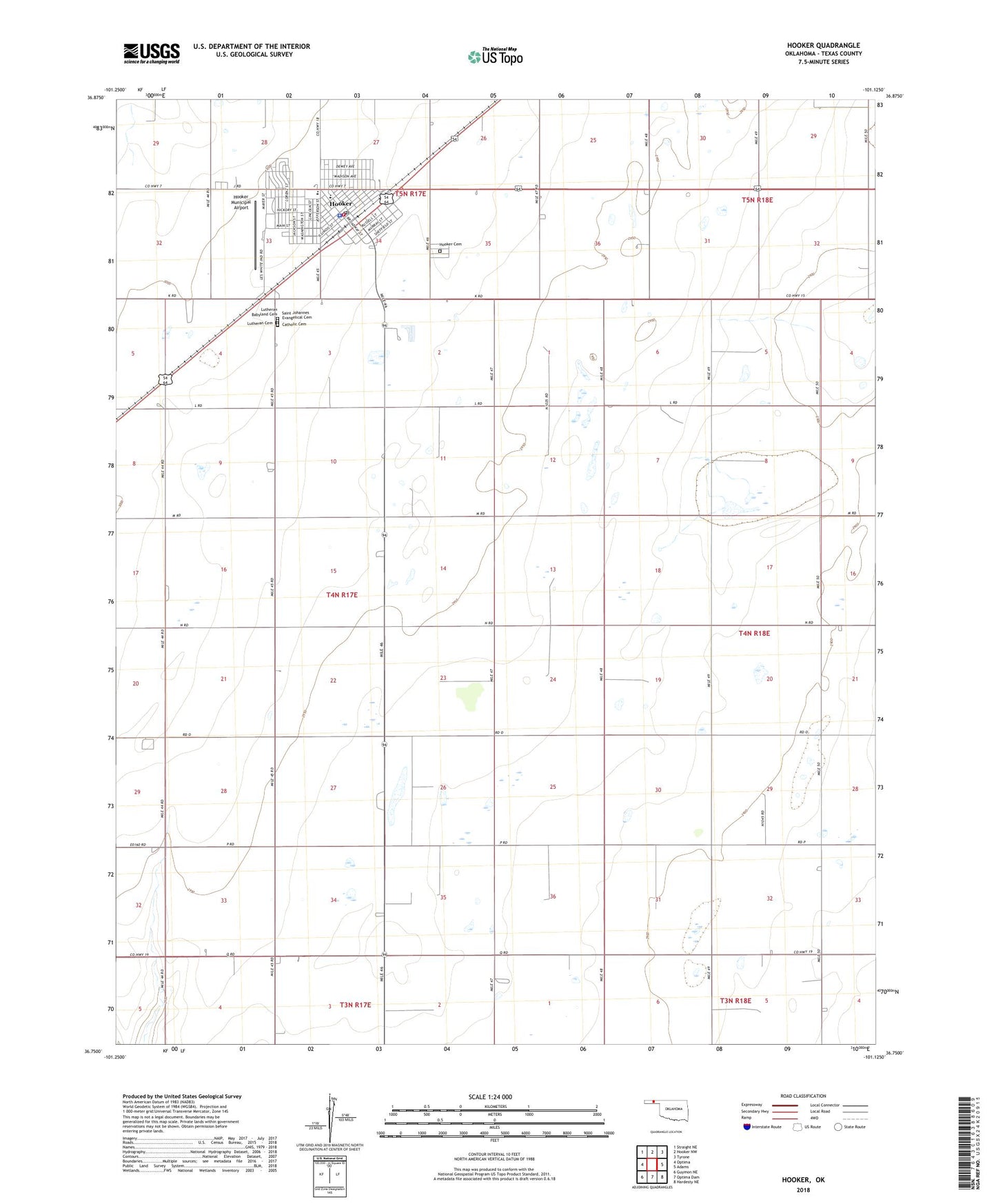 Hooker Oklahoma US Topo Map Image