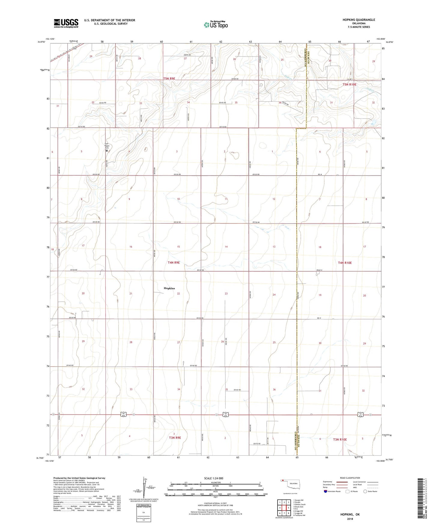 Hopkins Oklahoma US Topo Map Image