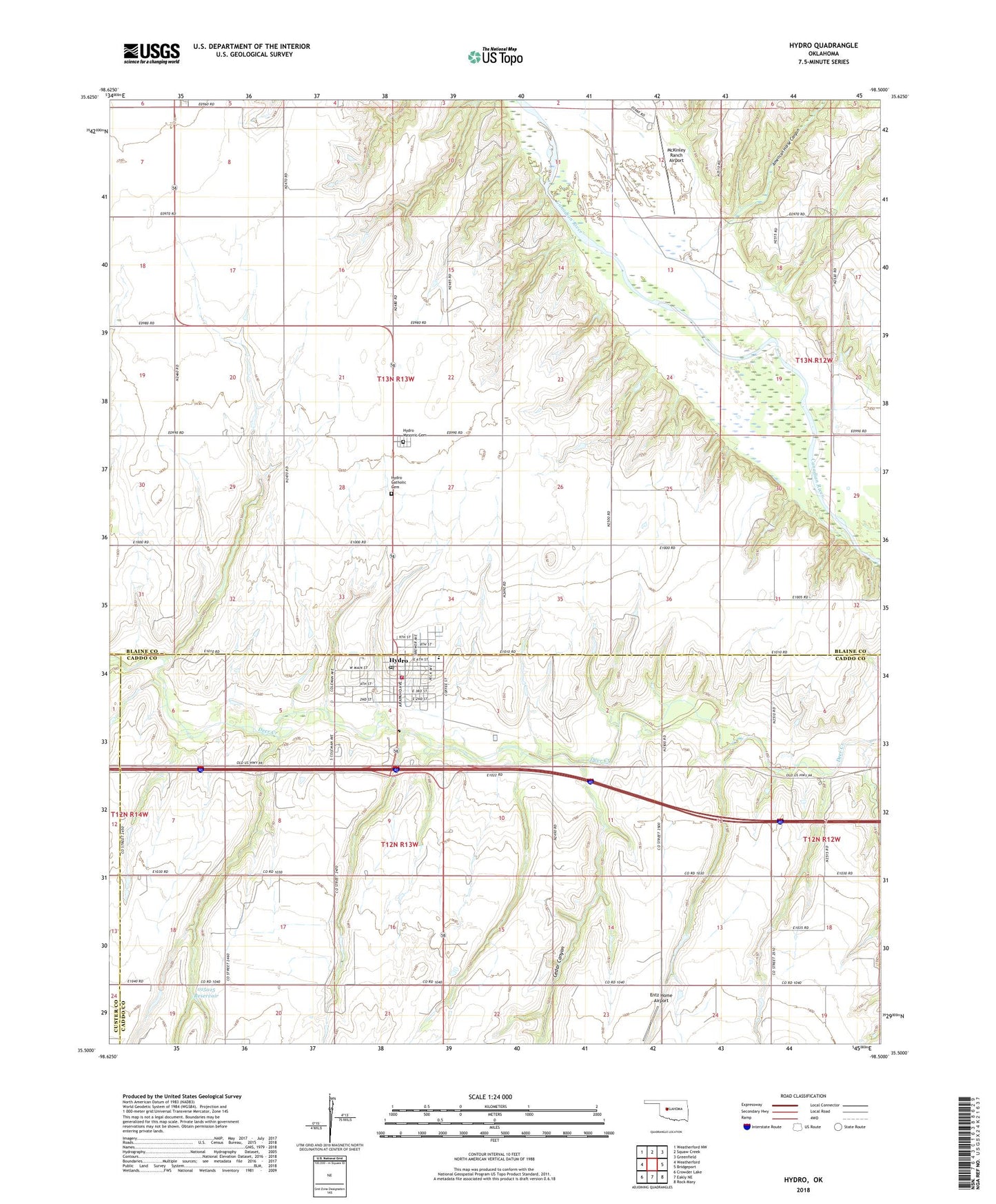 Hydro Oklahoma US Topo Map Image