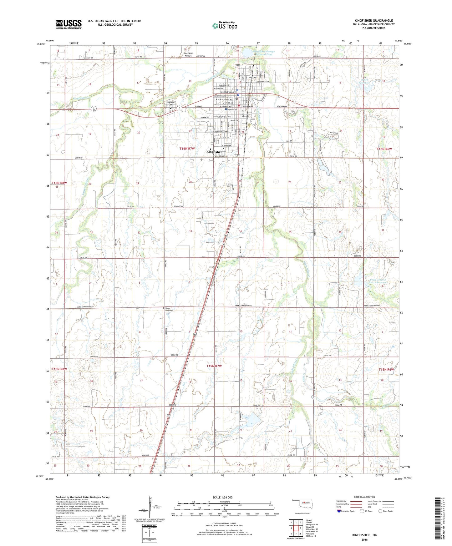 Kingfisher Oklahoma US Topo Map Image