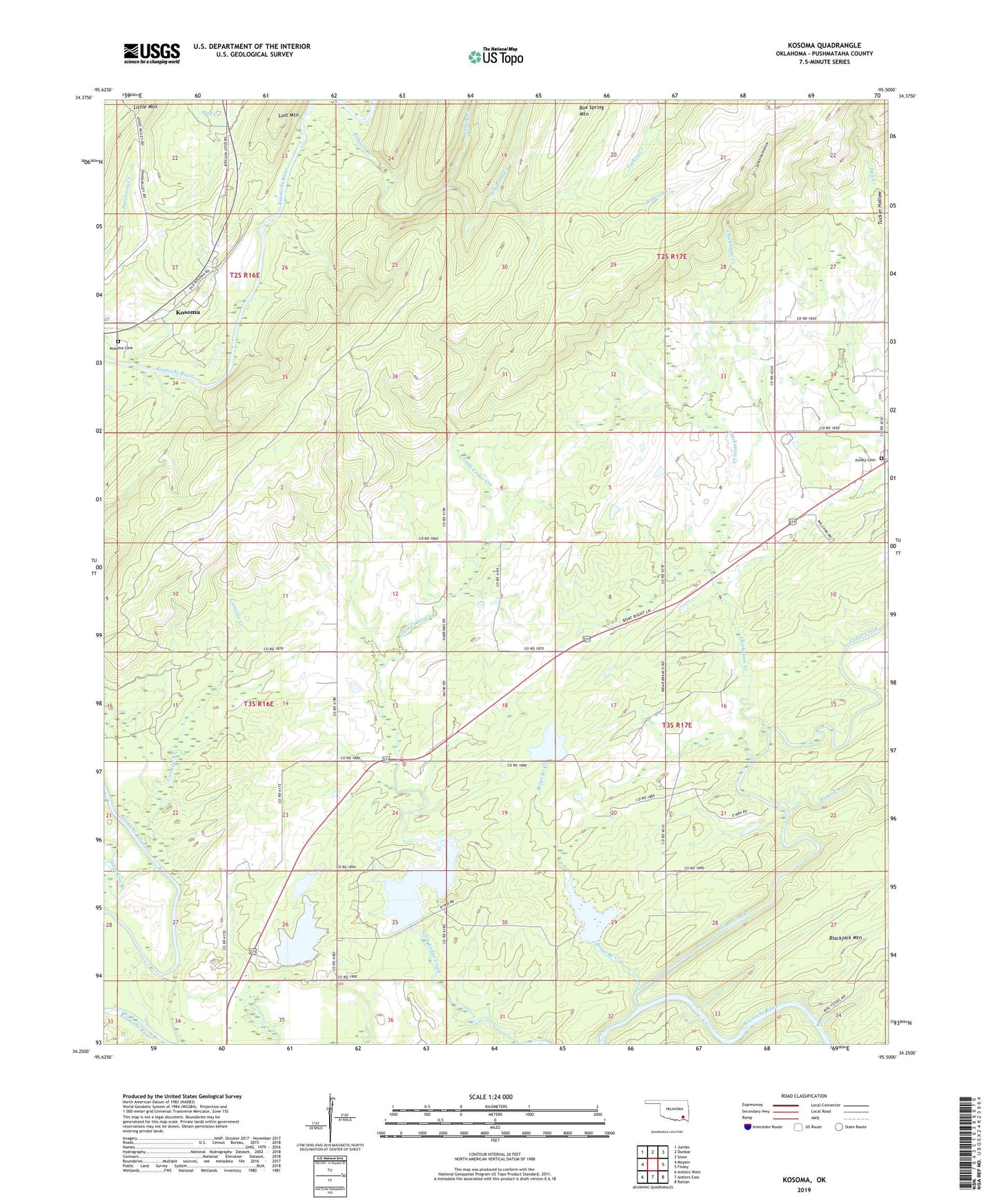 Kosoma Oklahoma US Topo Map Image
