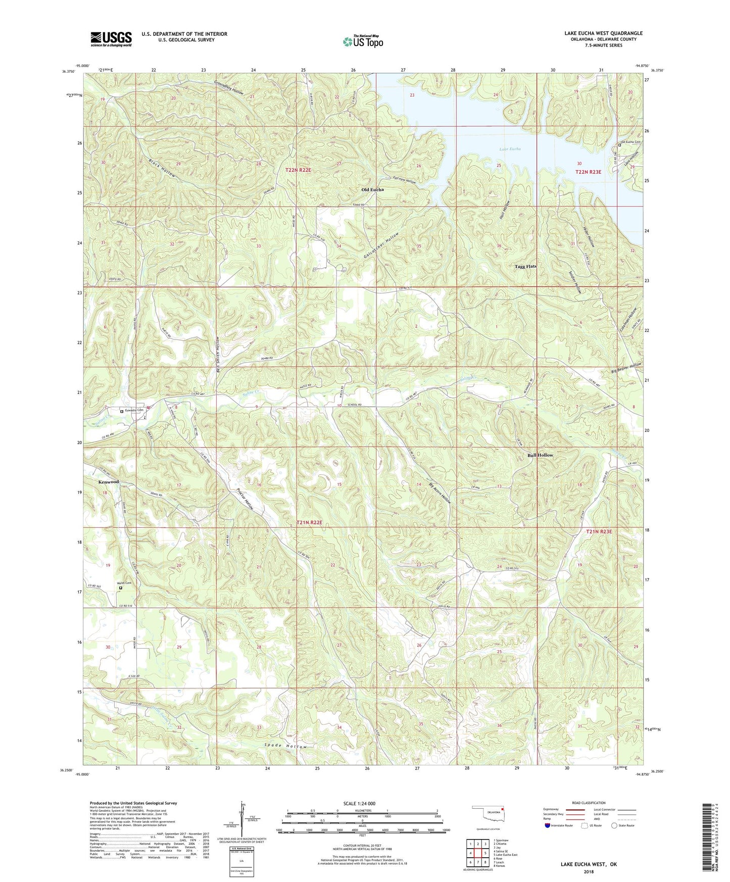 Lake Eucha West Oklahoma US Topo Map Image