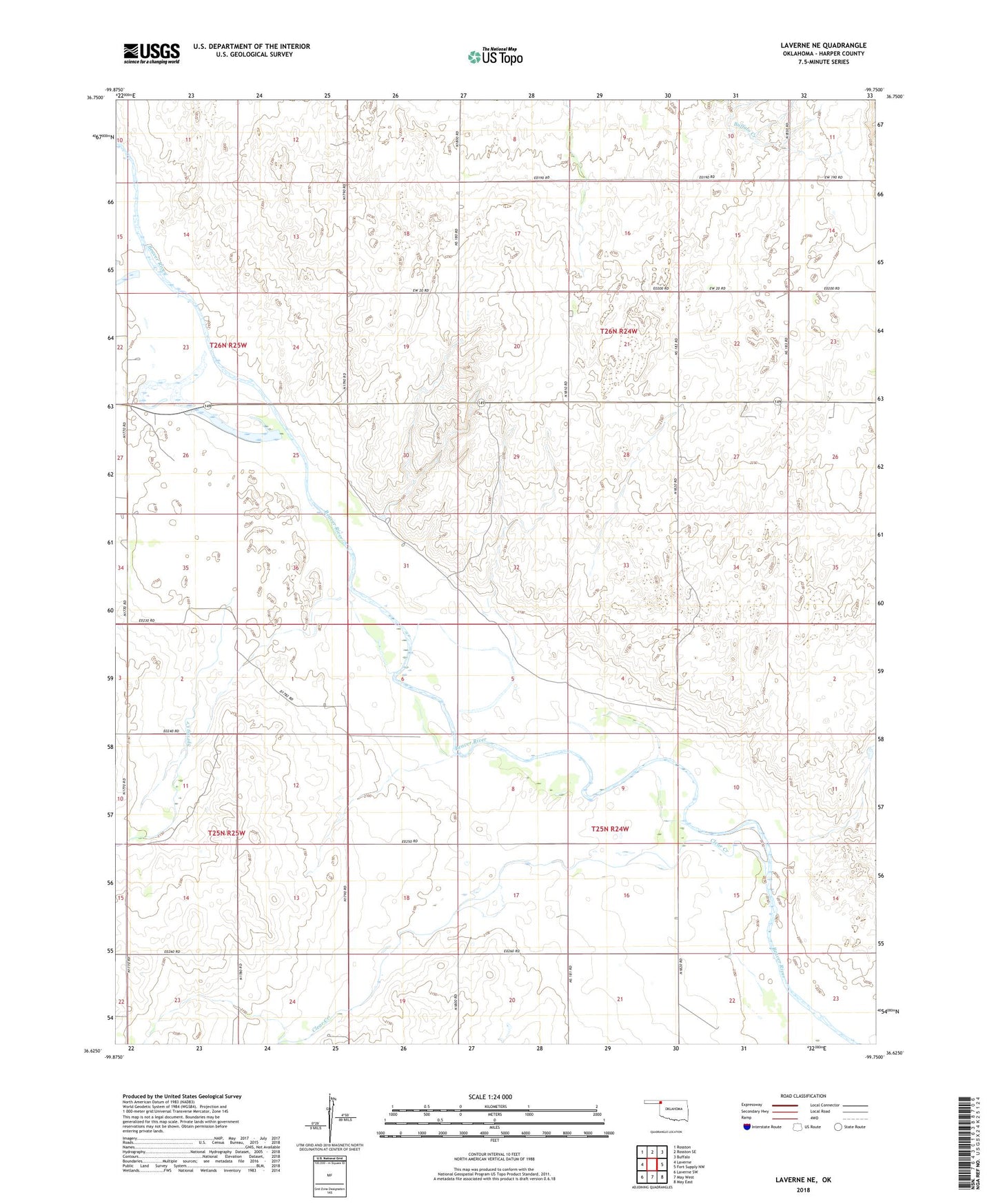 Laverne NE Oklahoma US Topo Map Image