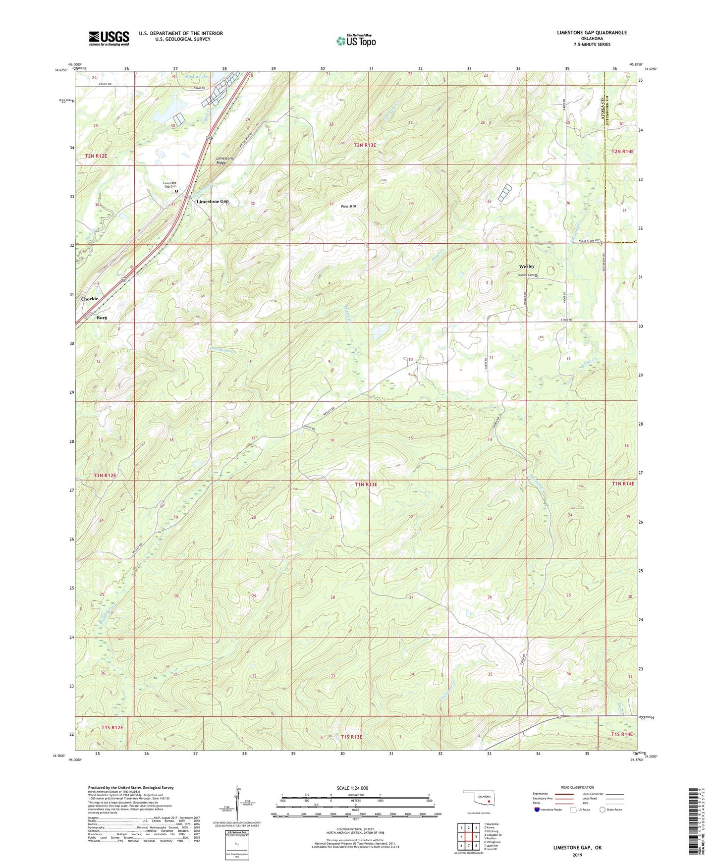 Limestone Gap Oklahoma US Topo Map Image