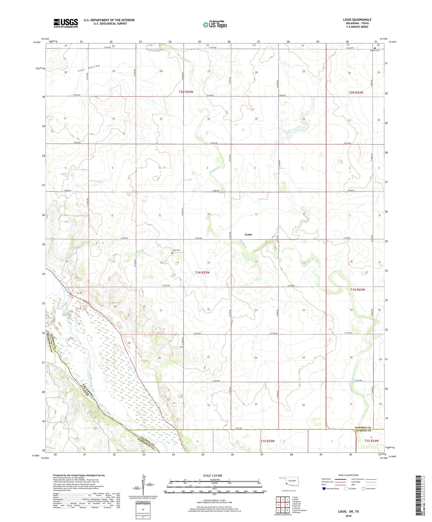 Louis Oklahoma US Topo Map Image