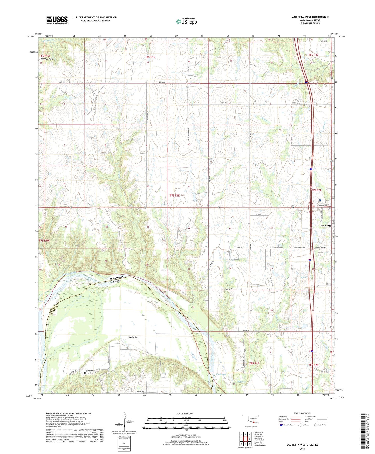 Marietta West Oklahoma US Topo Map Image