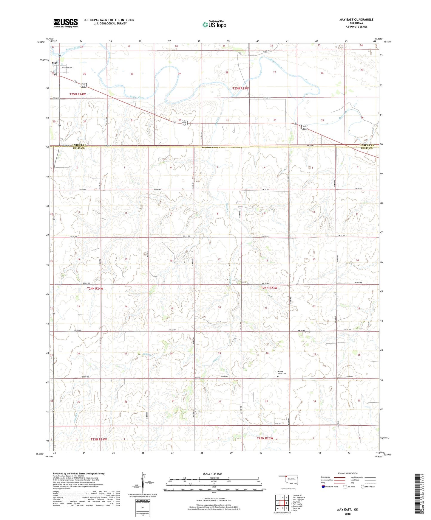 May East Oklahoma US Topo Map Image