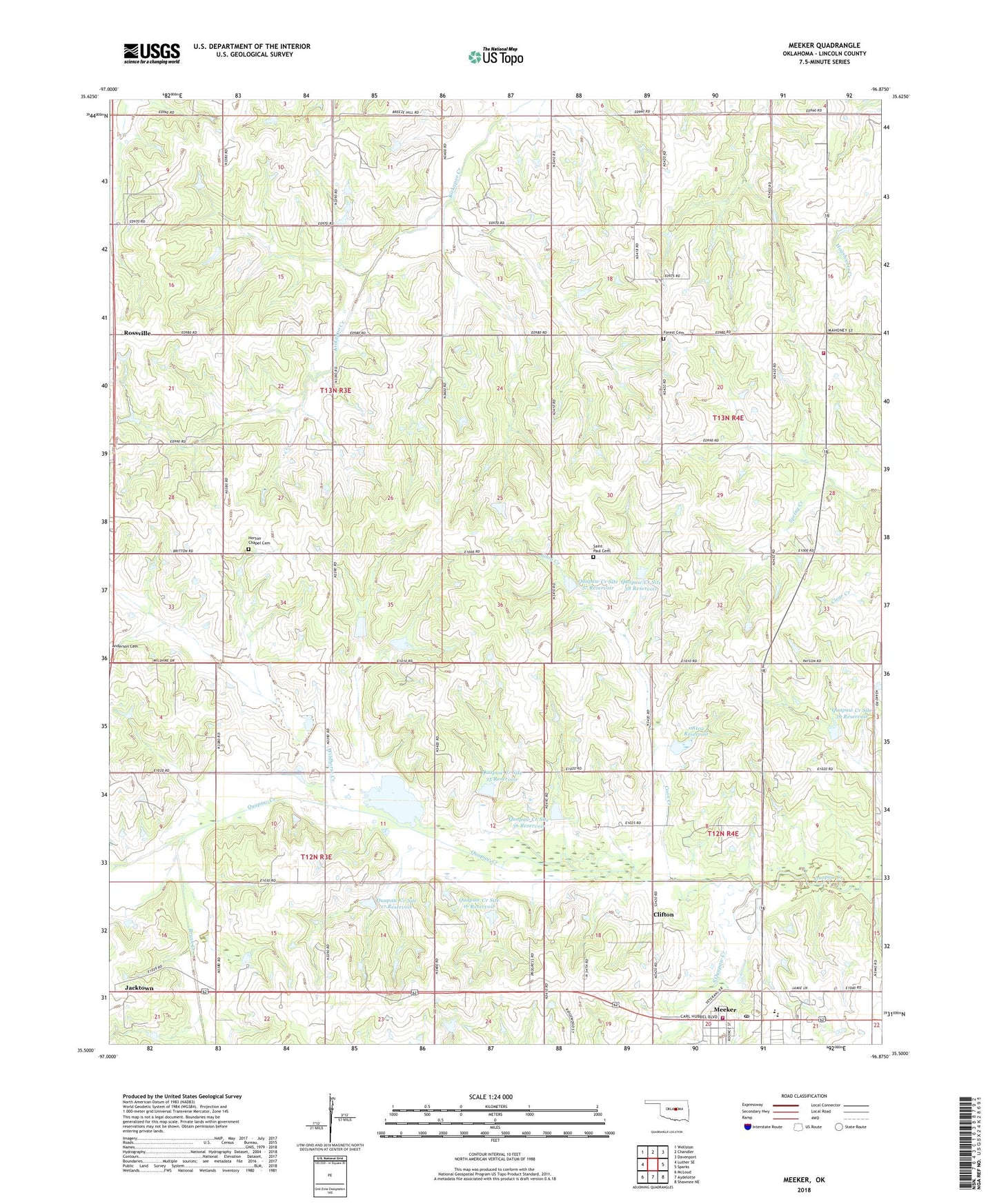 Meeker Oklahoma US Topo Map Image