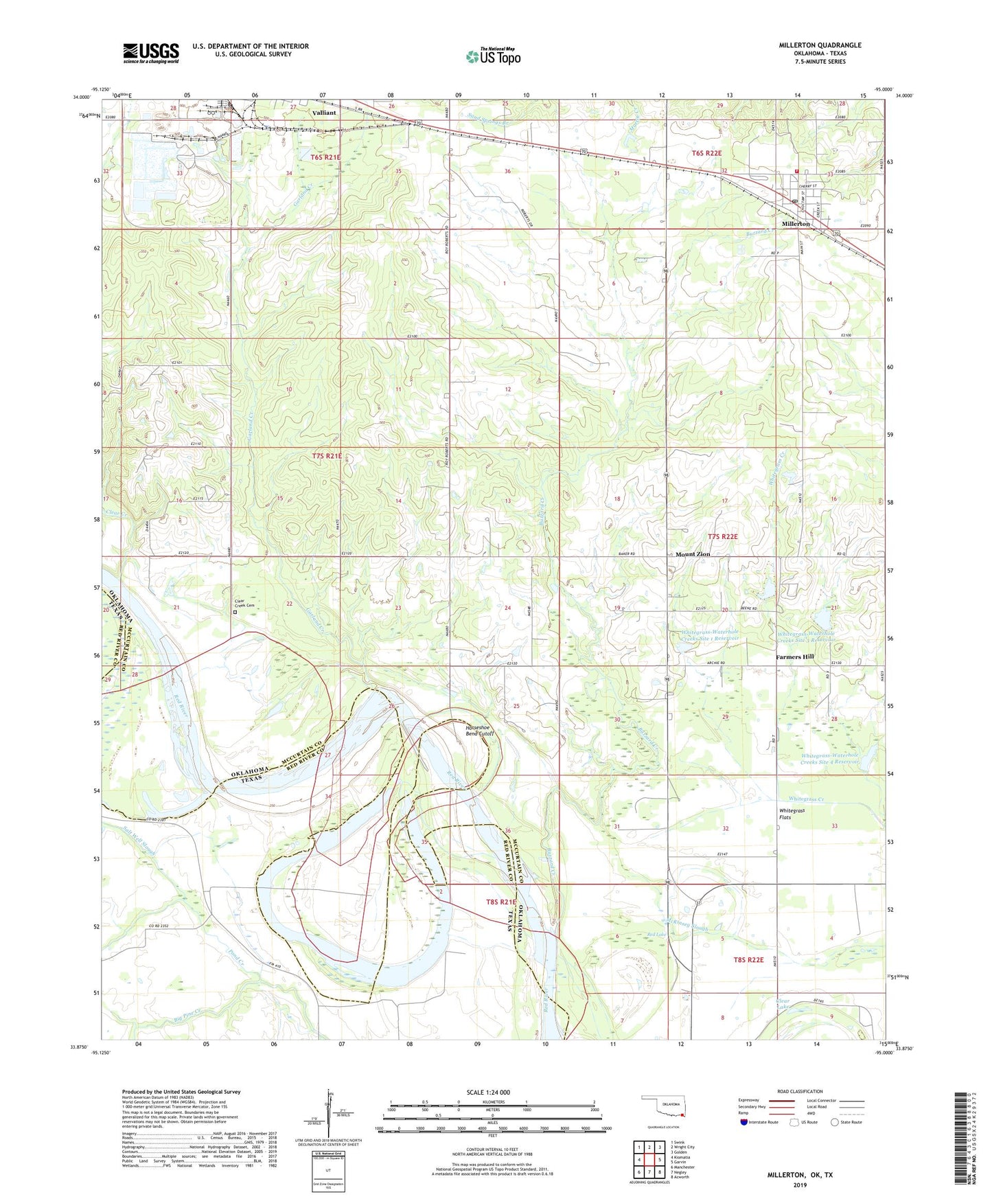 Millerton Oklahoma US Topo Map Image