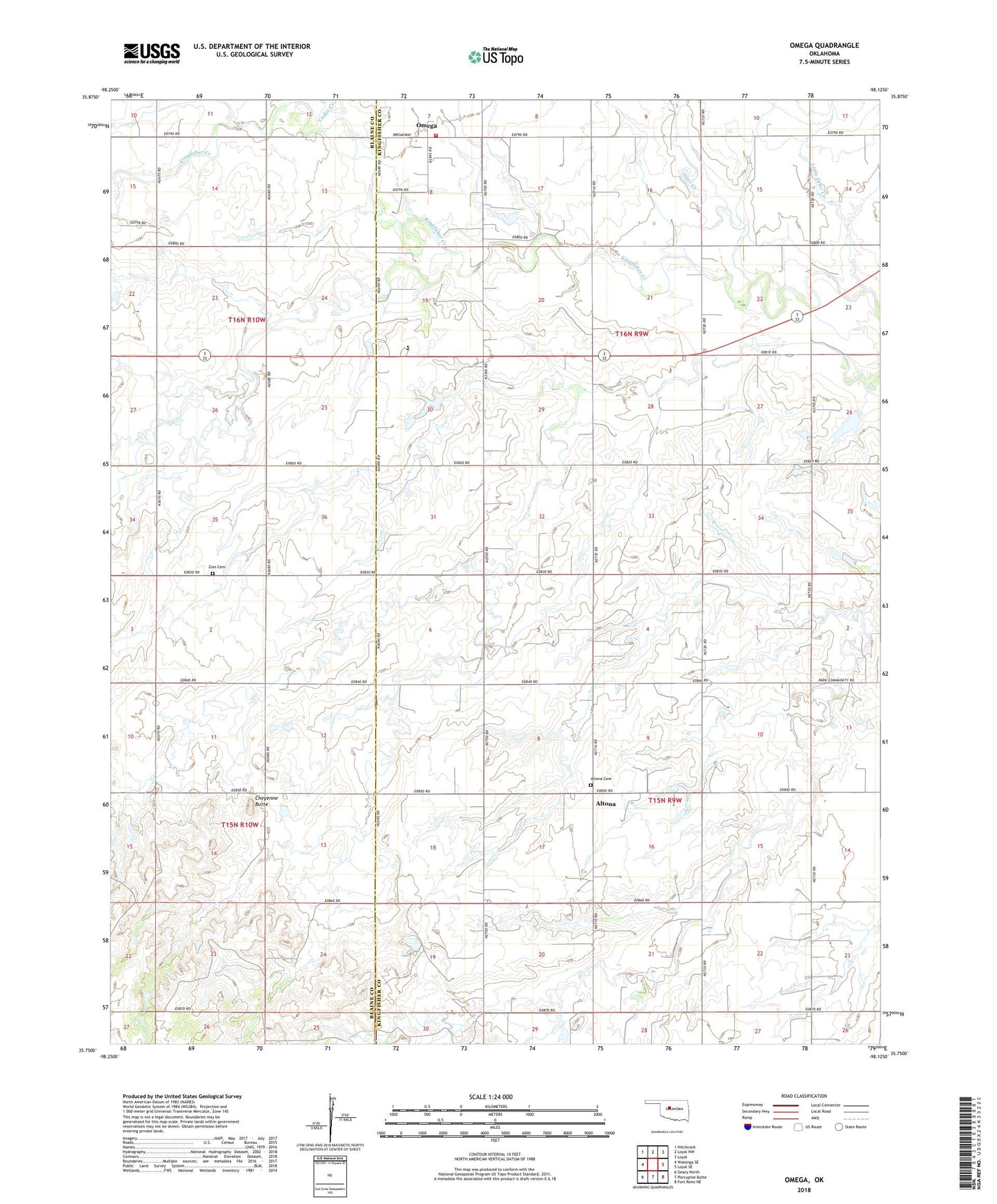 Omega Oklahoma US Topo Map Image