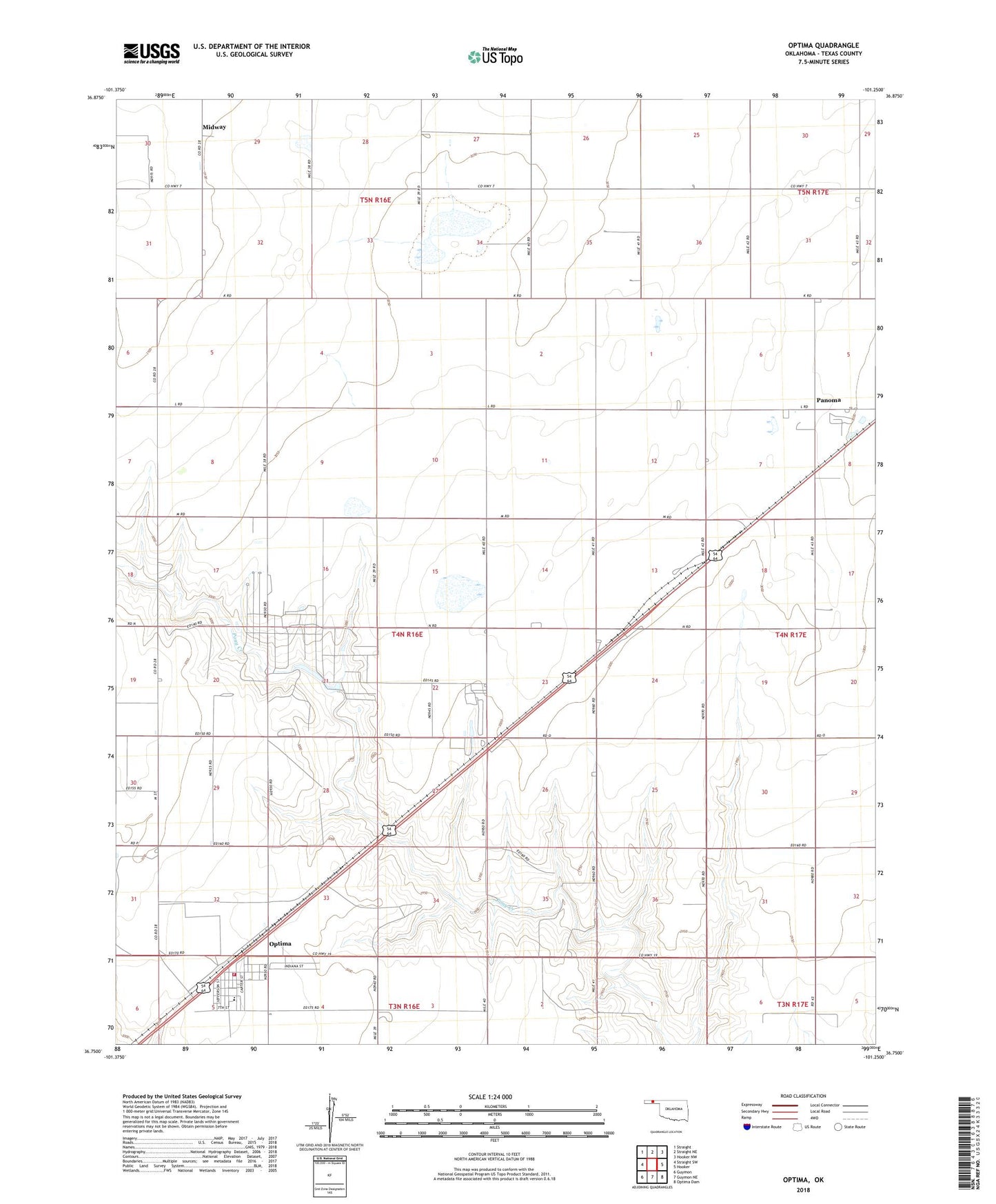 Optima Oklahoma US Topo Map Image