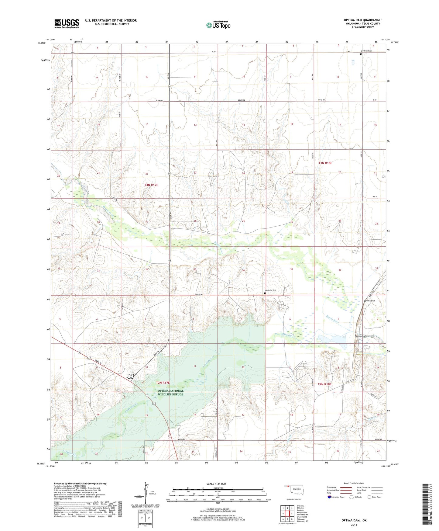 Optima Dam Oklahoma US Topo Map Image