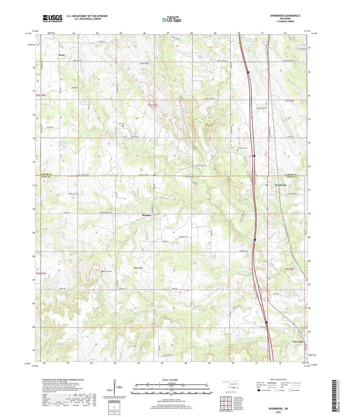 Overbrook Oklahoma US Topo Map Image