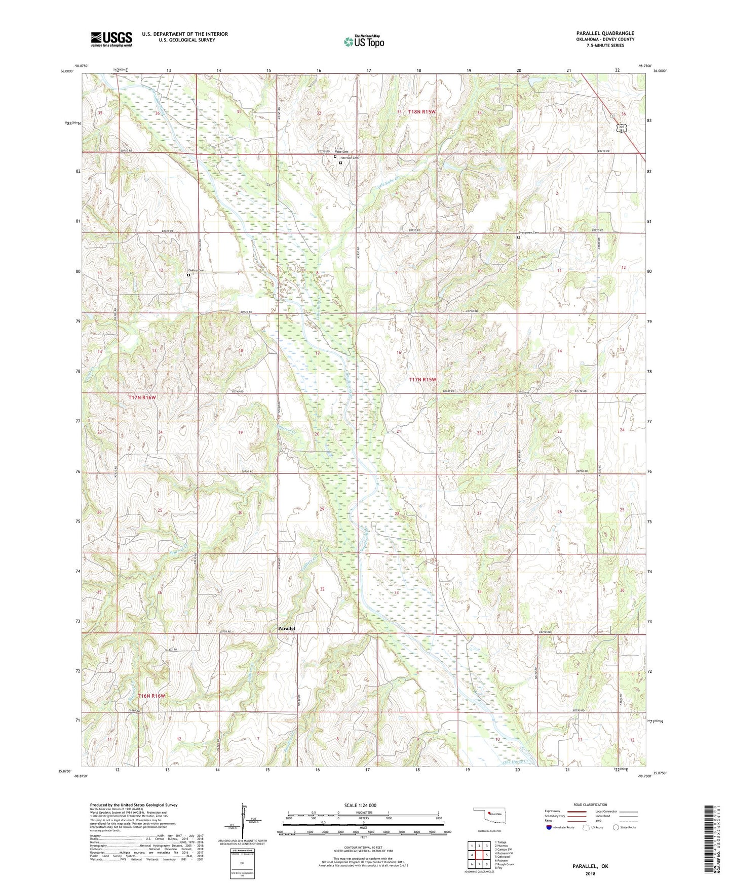 Parallel Oklahoma US Topo Map Image