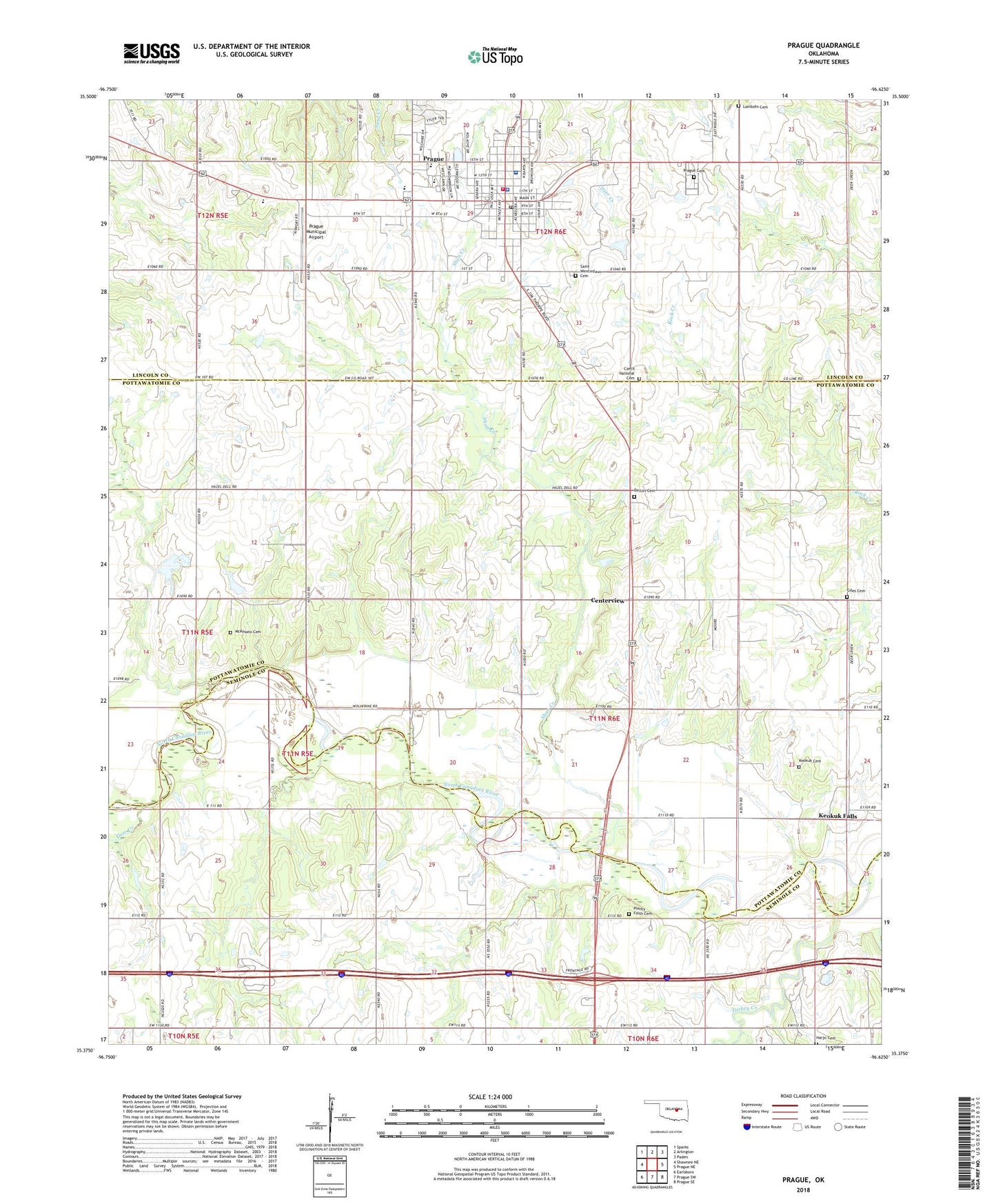 Prague Oklahoma US Topo Map Image