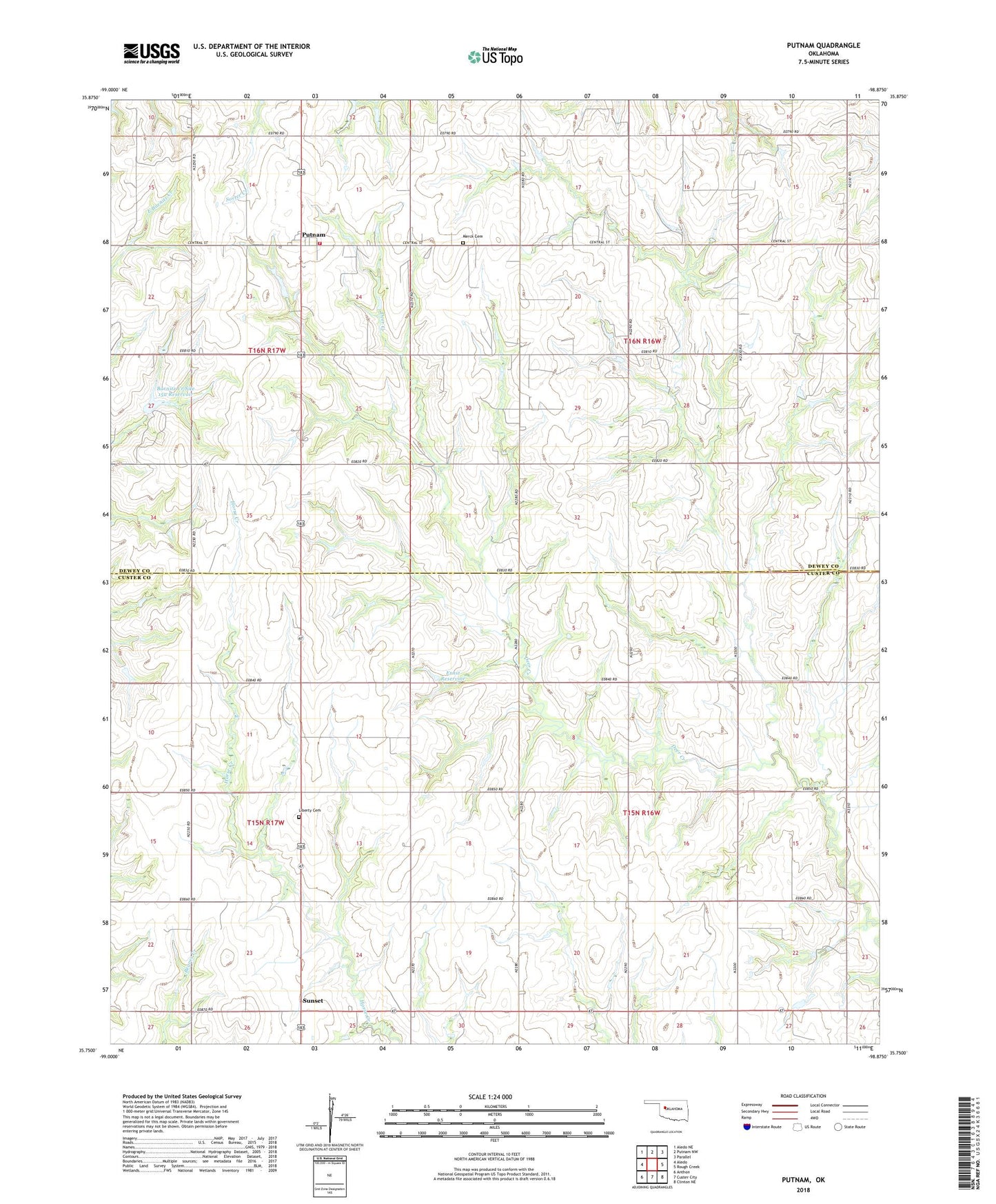 Putnam Oklahoma US Topo Map Image