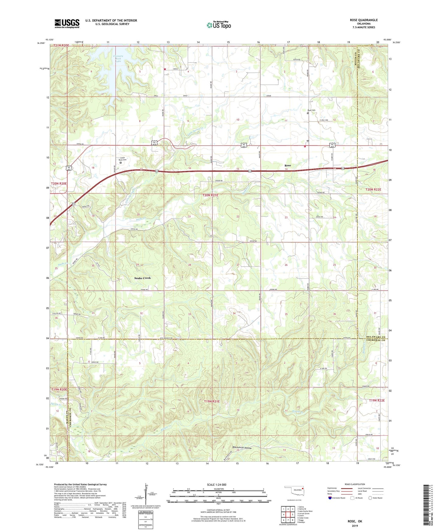 Rose Oklahoma US Topo Map Image