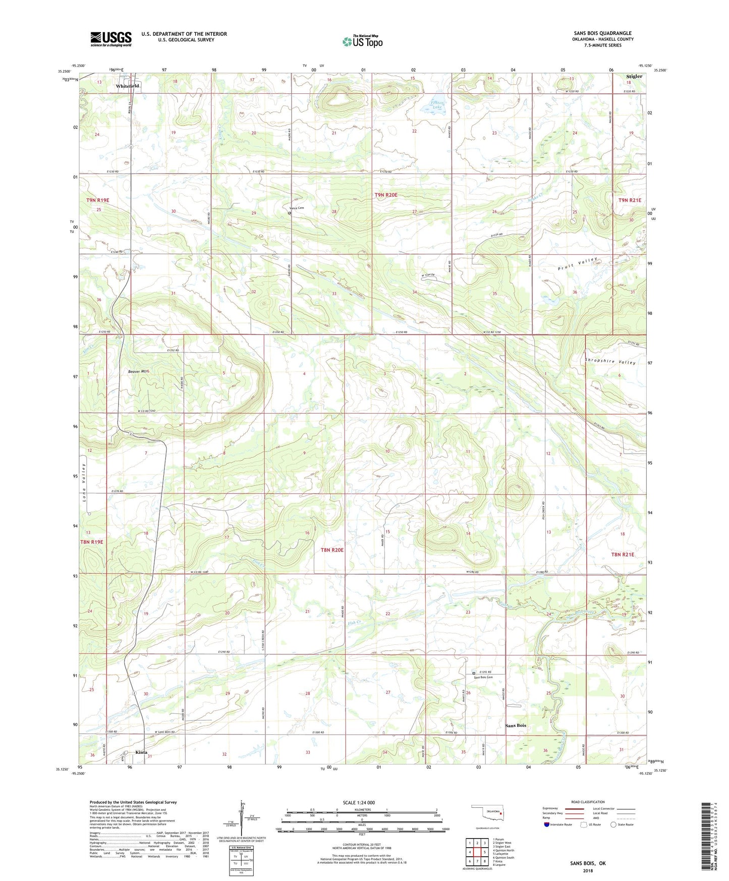 Sans Bois Oklahoma US Topo Map Image