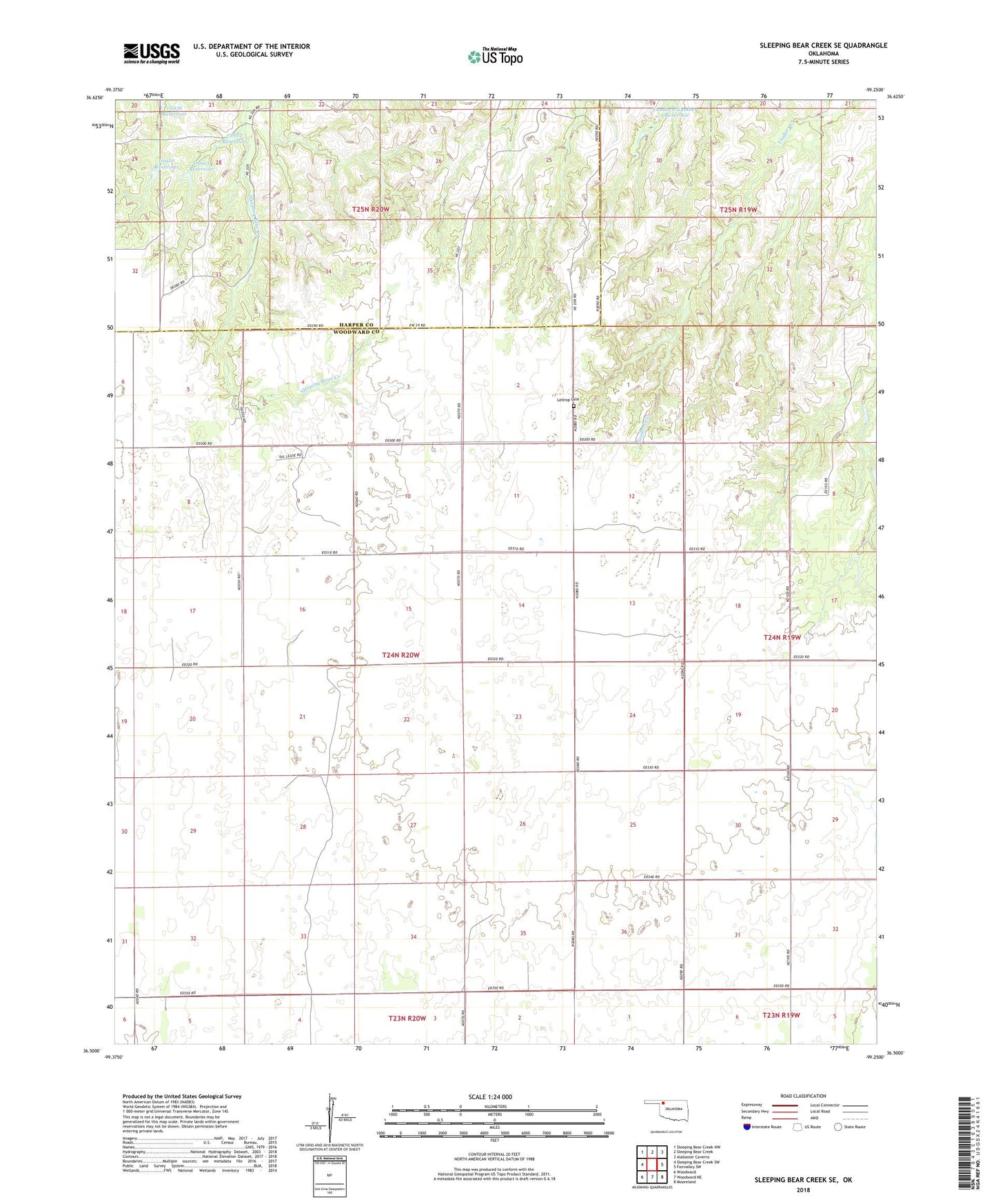 Sleeping Bear Creek SE Oklahoma US Topo Map Image