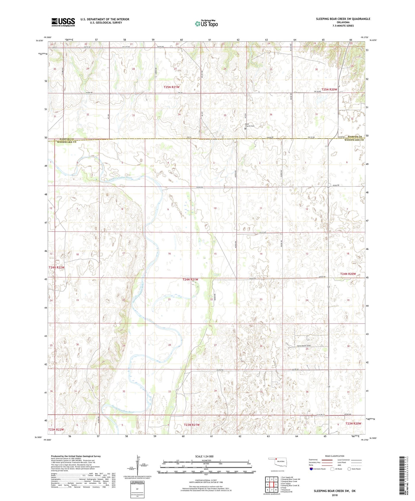 Sleeping Bear Creek SW Oklahoma US Topo Map Image