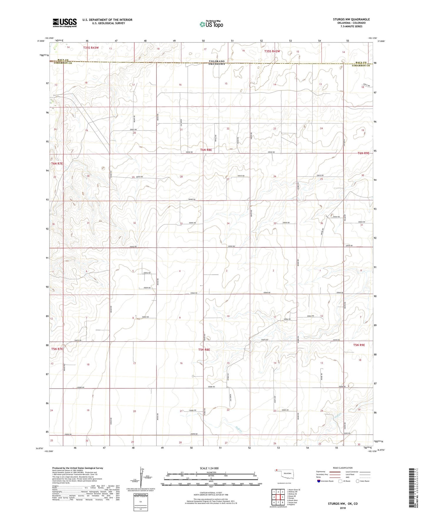 Sturgis NW Oklahoma US Topo Map Image