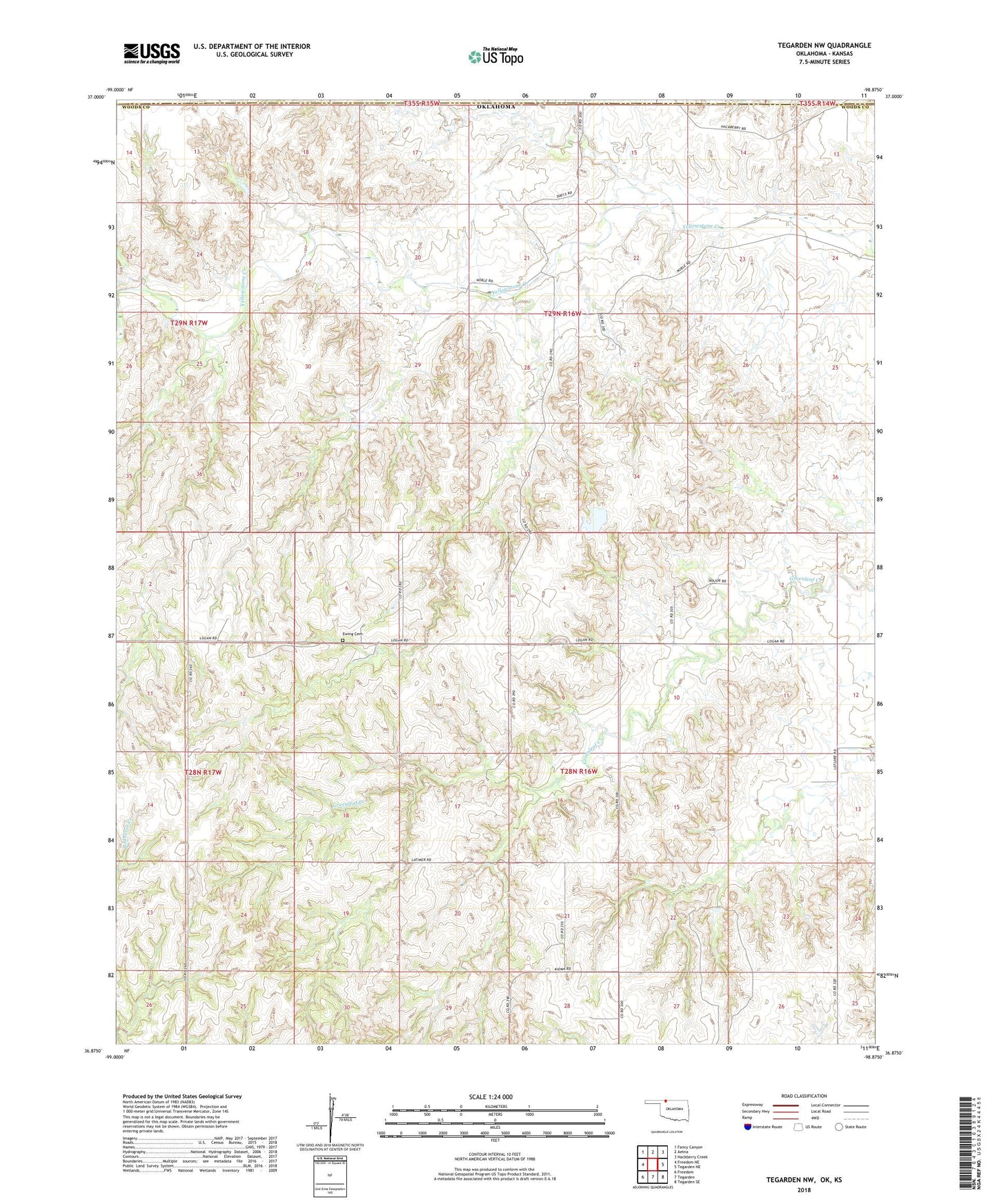 Tegarden NW Oklahoma US Topo Map Image