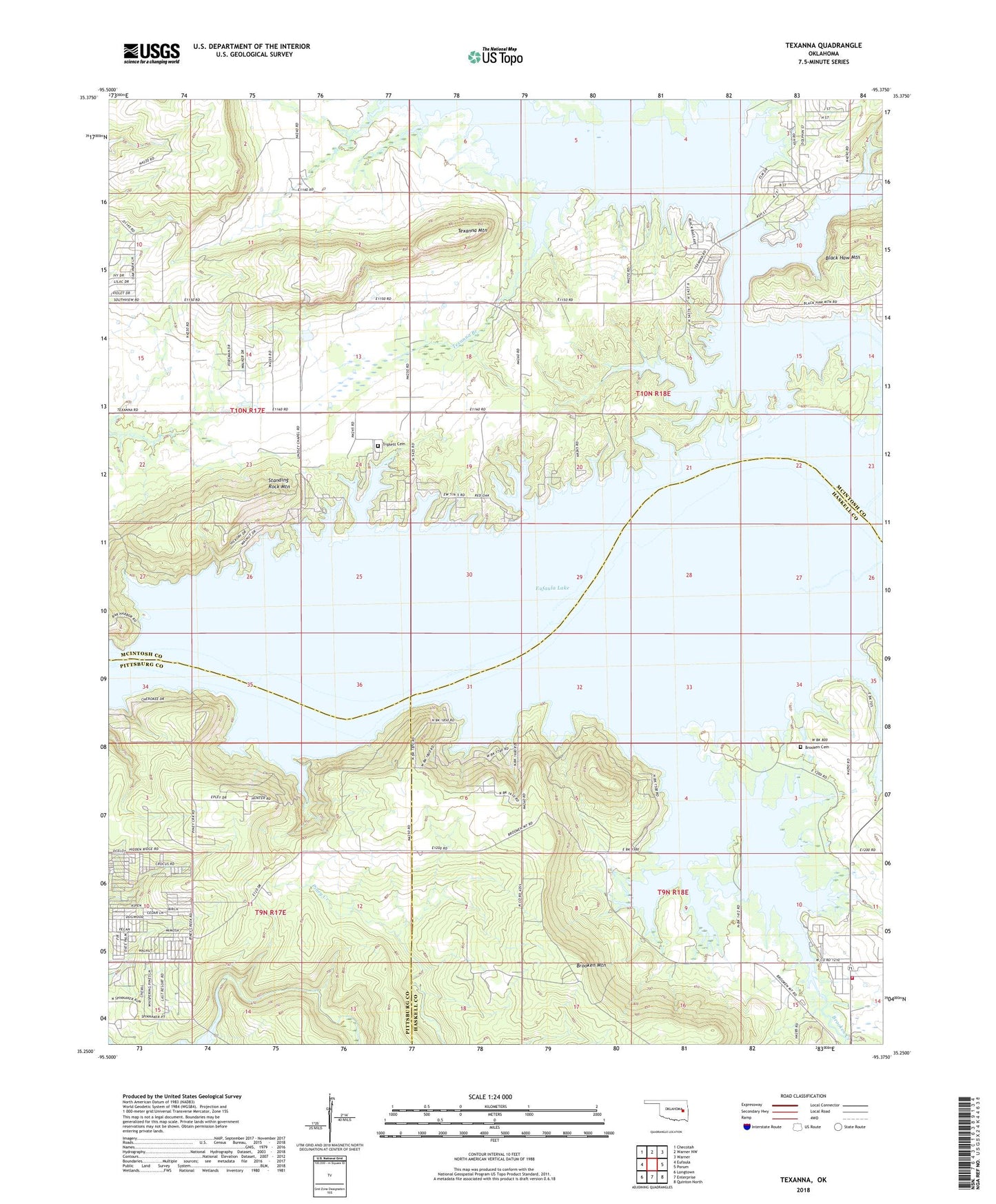 Texanna Oklahoma US Topo Map Image