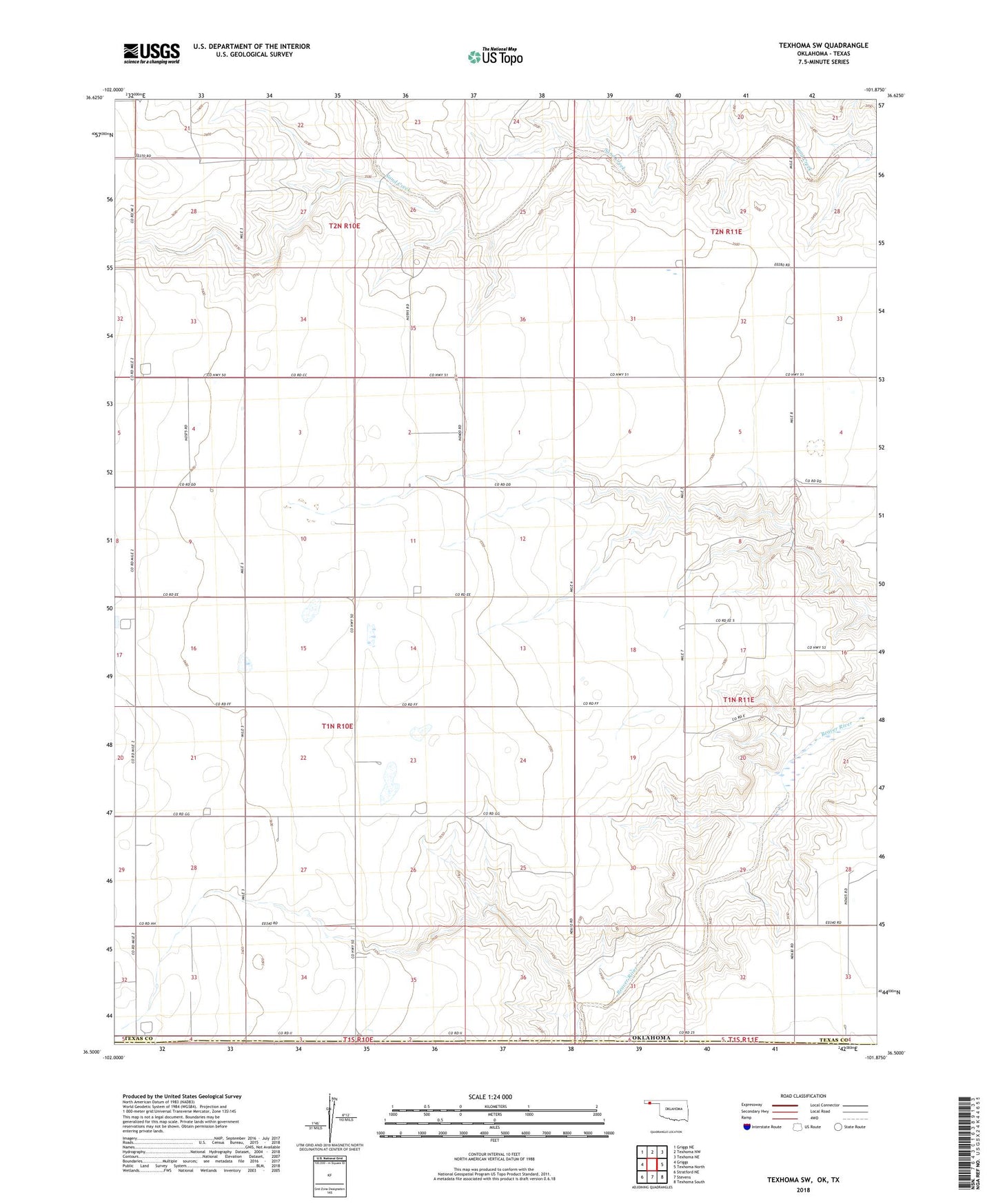 Texhoma SW Oklahoma US Topo Map Image