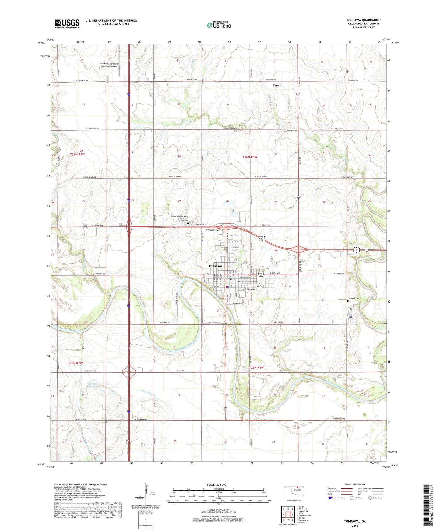 Tonkawa Oklahoma US Topo Map Image