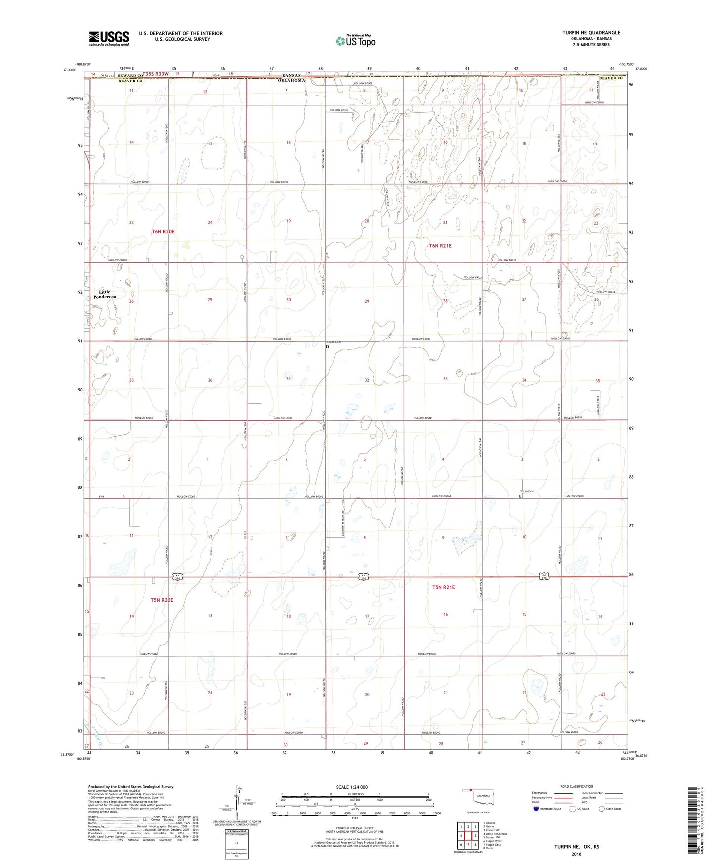 Turpin NE Oklahoma US Topo Map Image