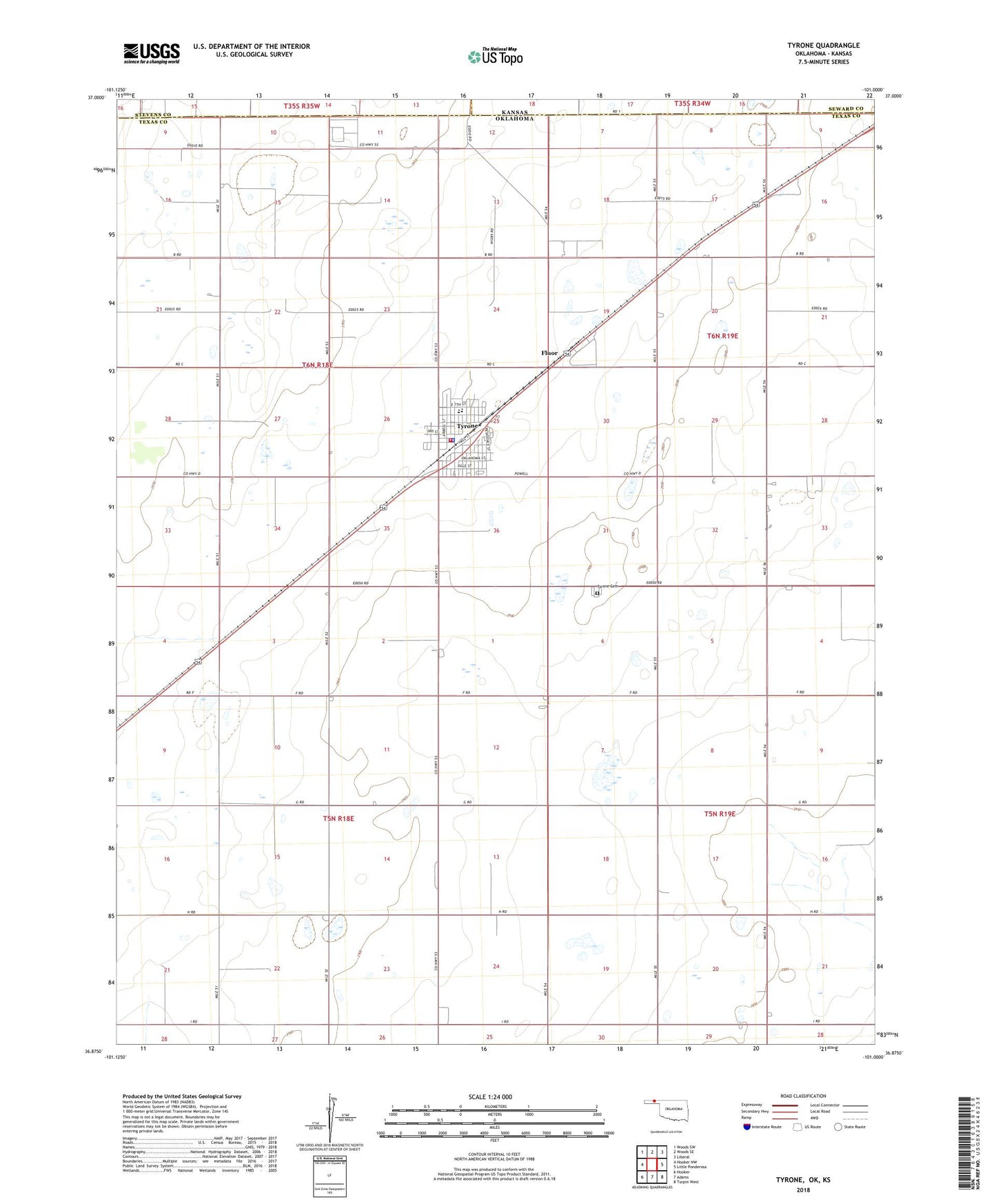 Tyrone Oklahoma US Topo Map Image