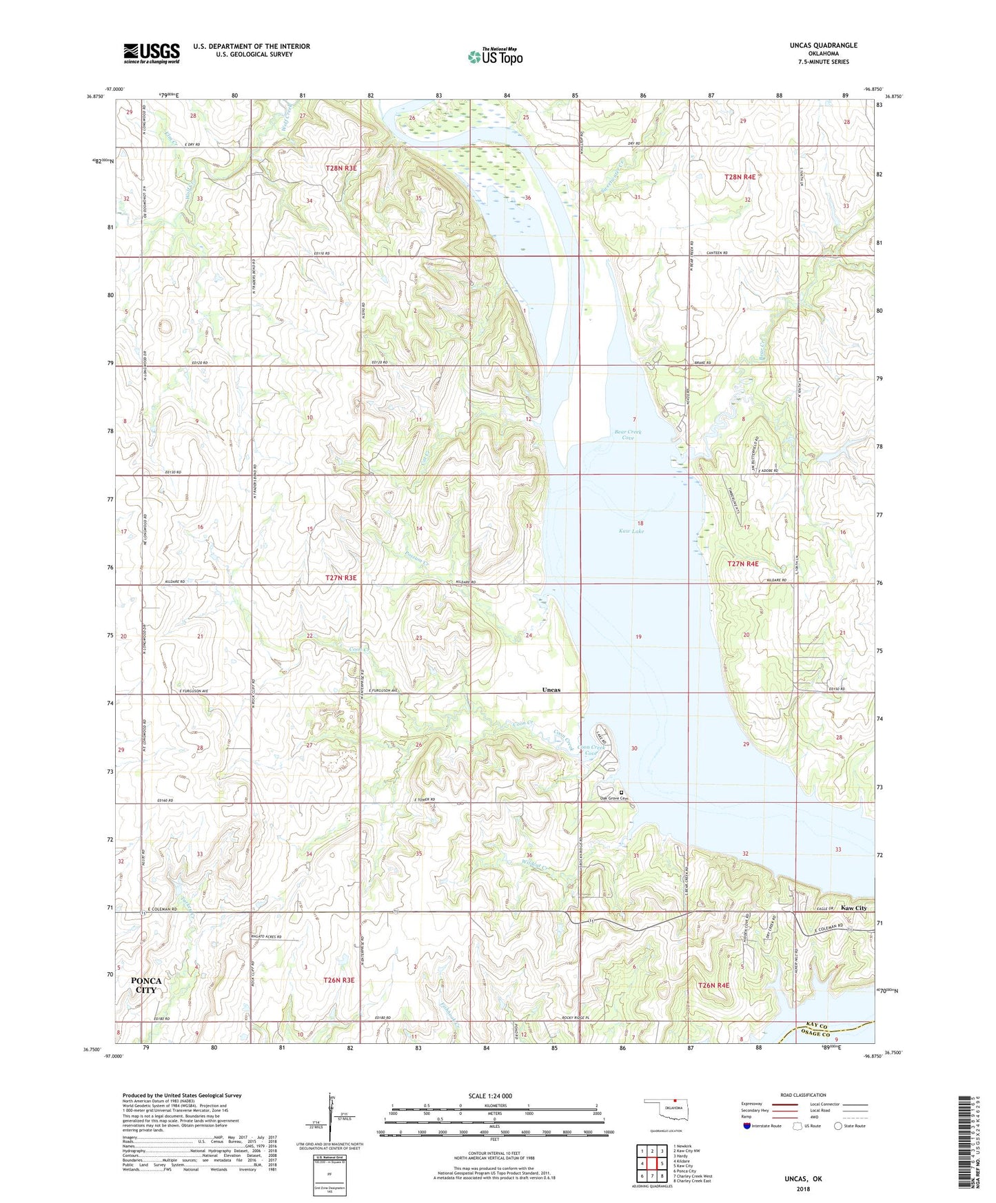 Uncas Oklahoma US Topo Map Image