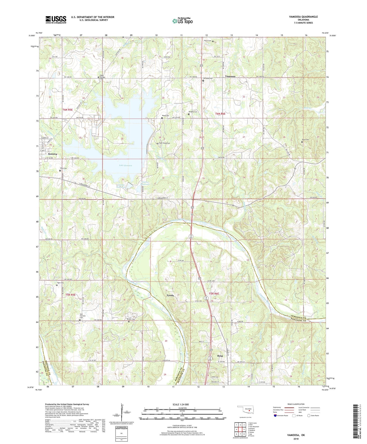 Vamoosa Oklahoma US Topo Map Image