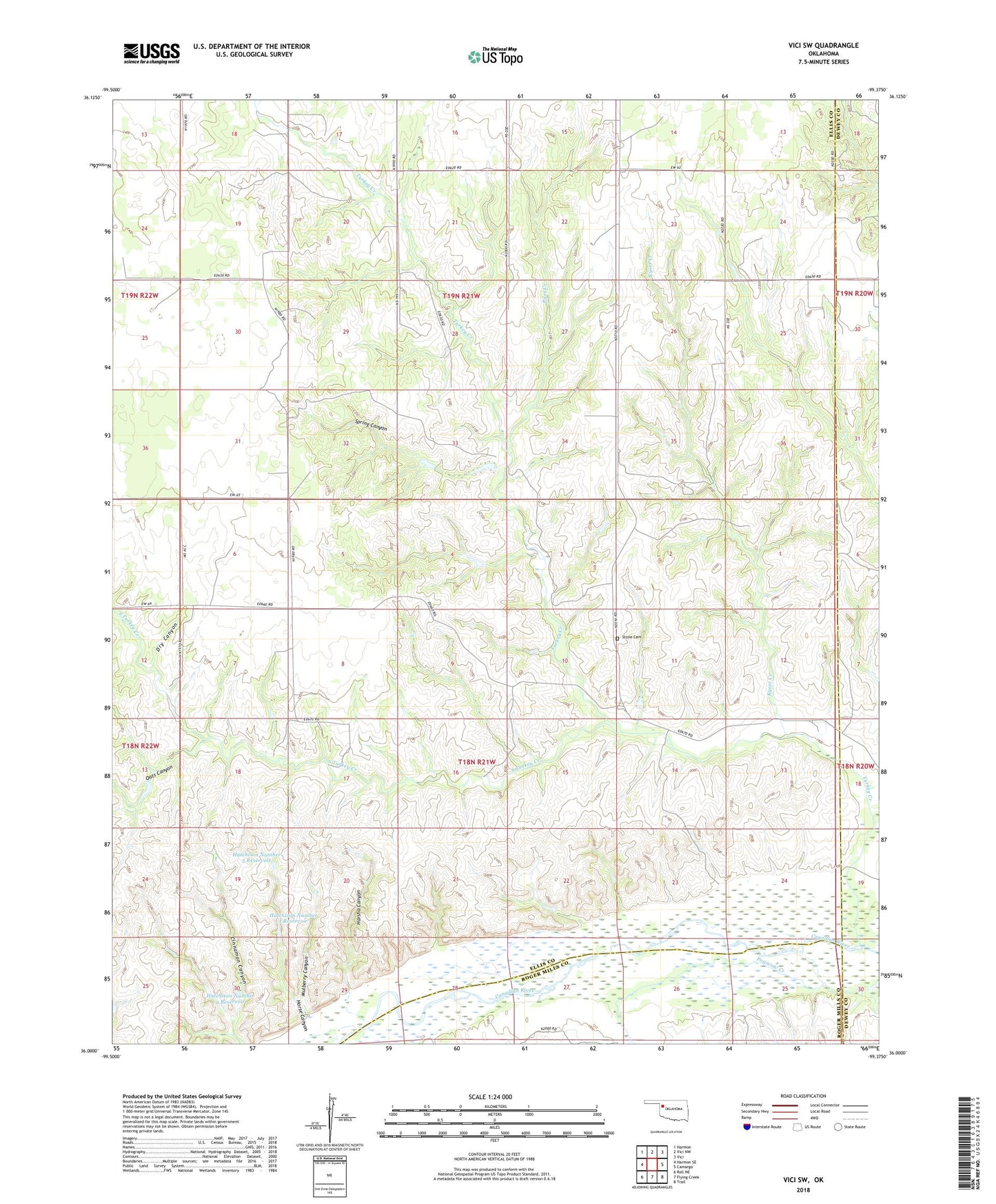 Vici SW Oklahoma US Topo Map Image