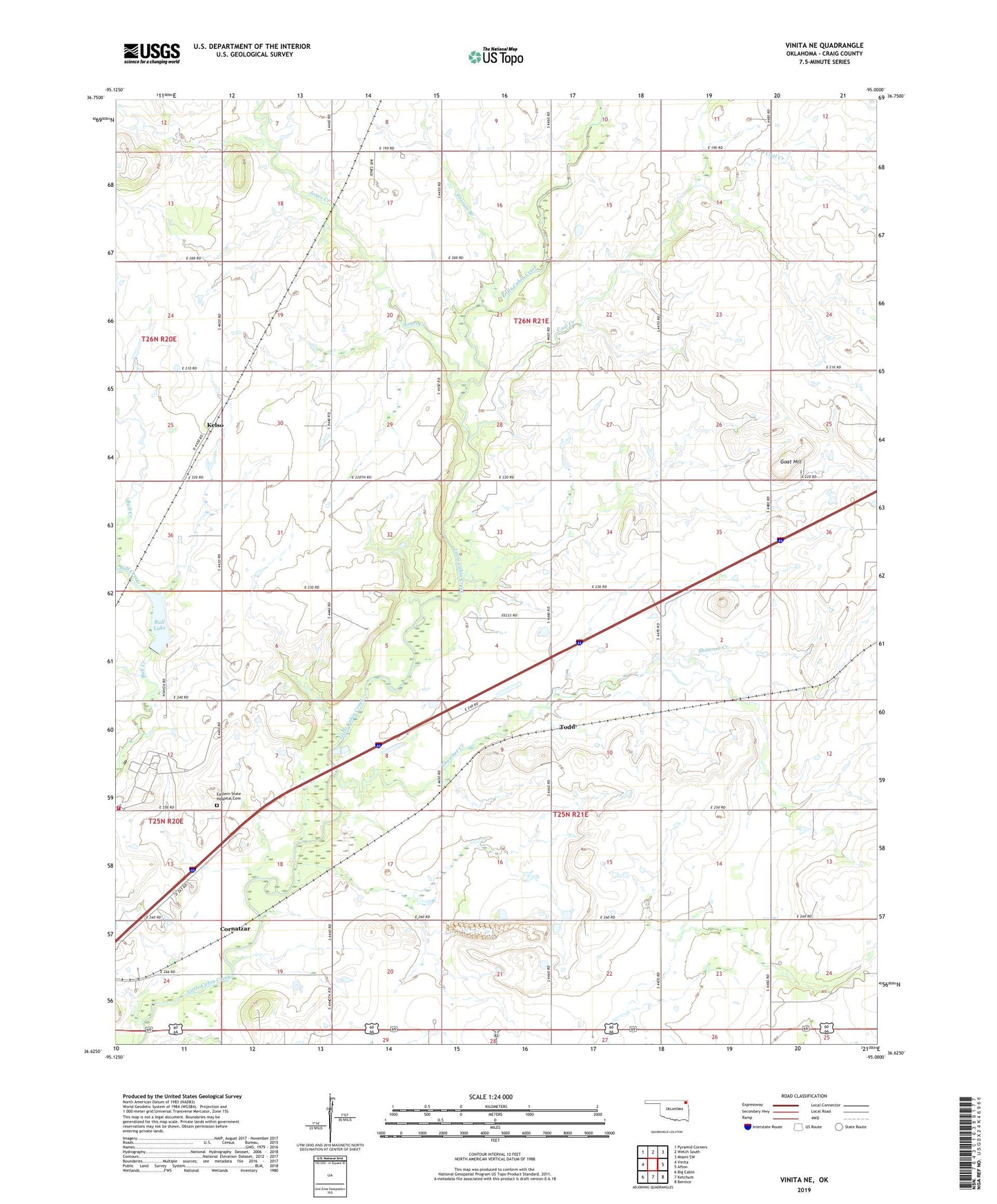 Vinita NE Oklahoma US Topo Map Image