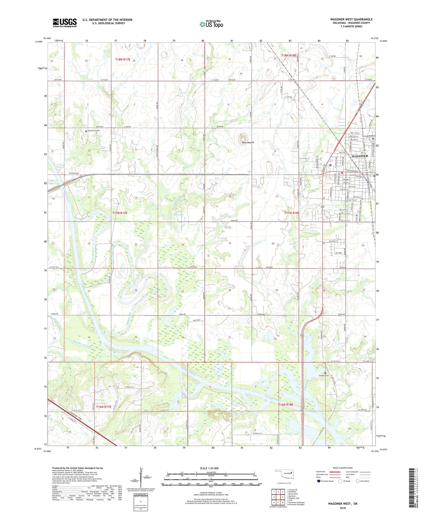 Wagoner West Oklahoma US Topo Map Image