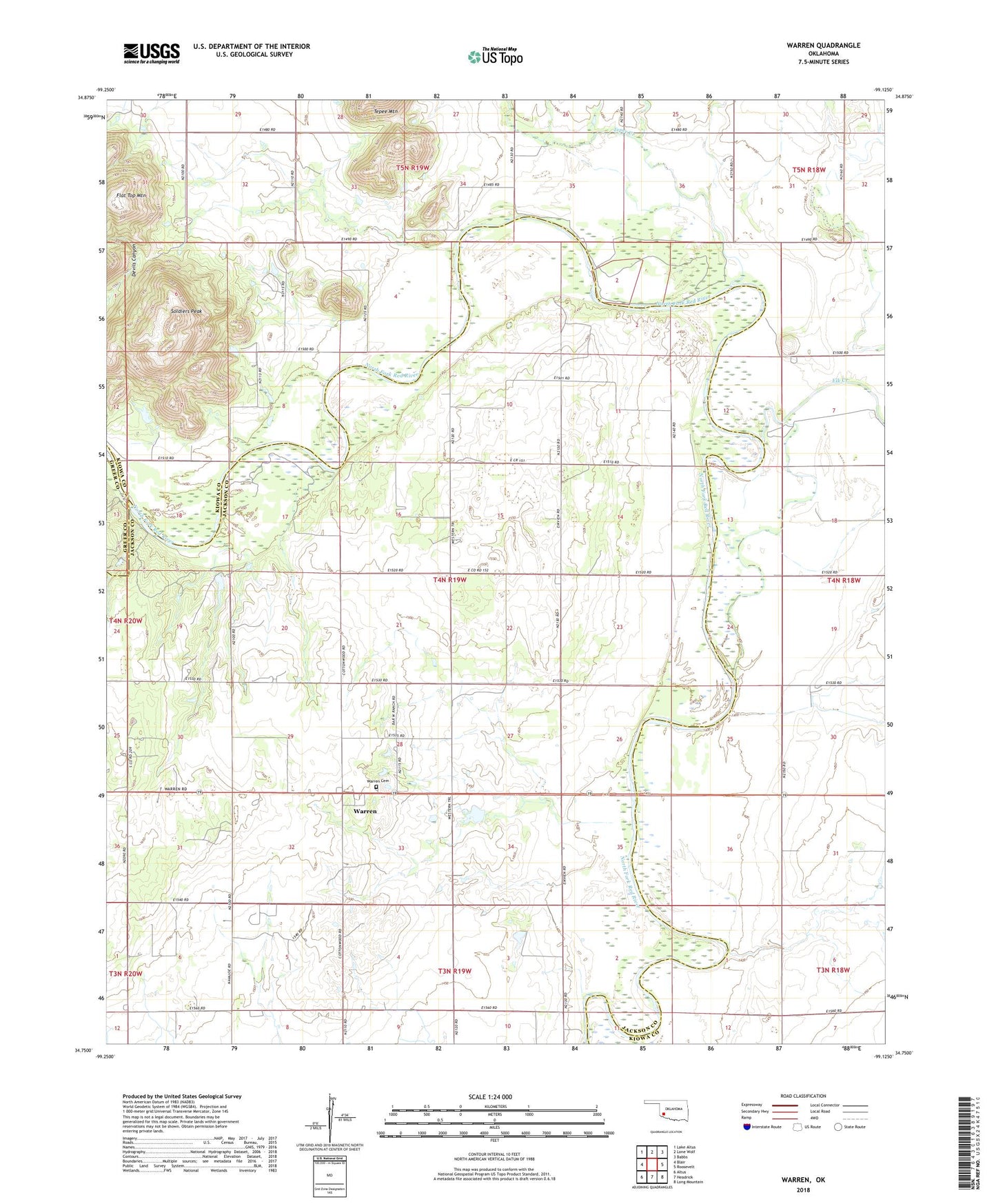 Warren Oklahoma US Topo Map Image