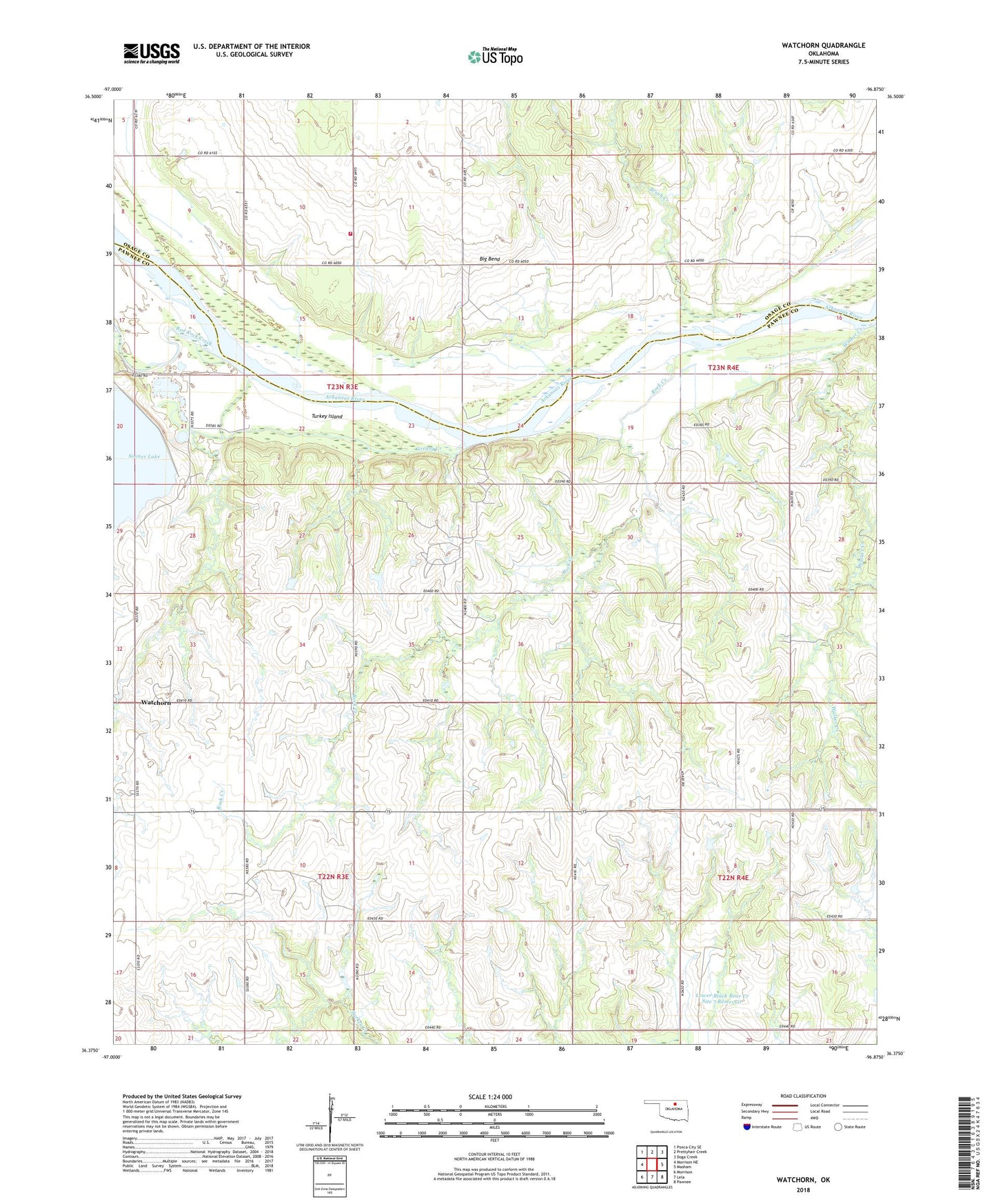 Watchorn Oklahoma US Topo Map Image