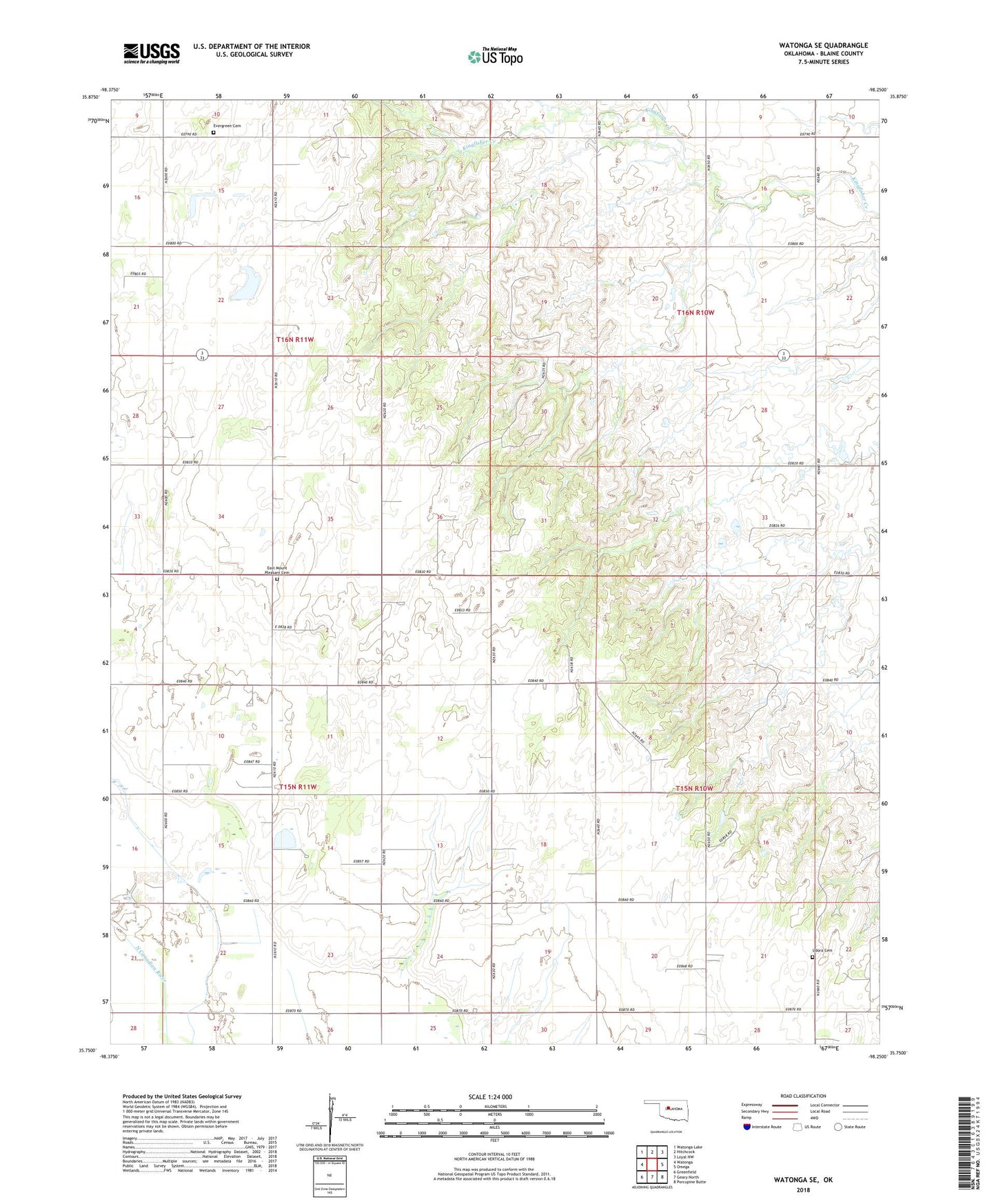 Watonga SE Oklahoma US Topo Map Image