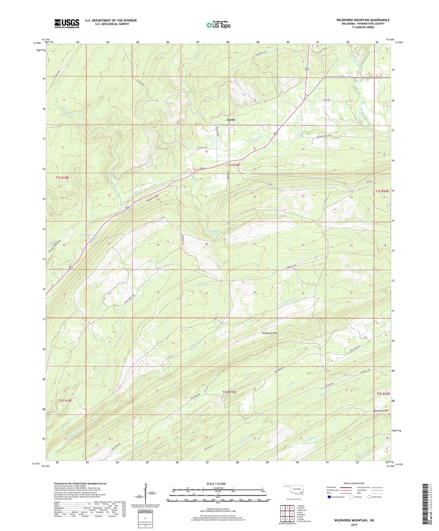 Wildhorse Mountain Oklahoma US Topo Map Image