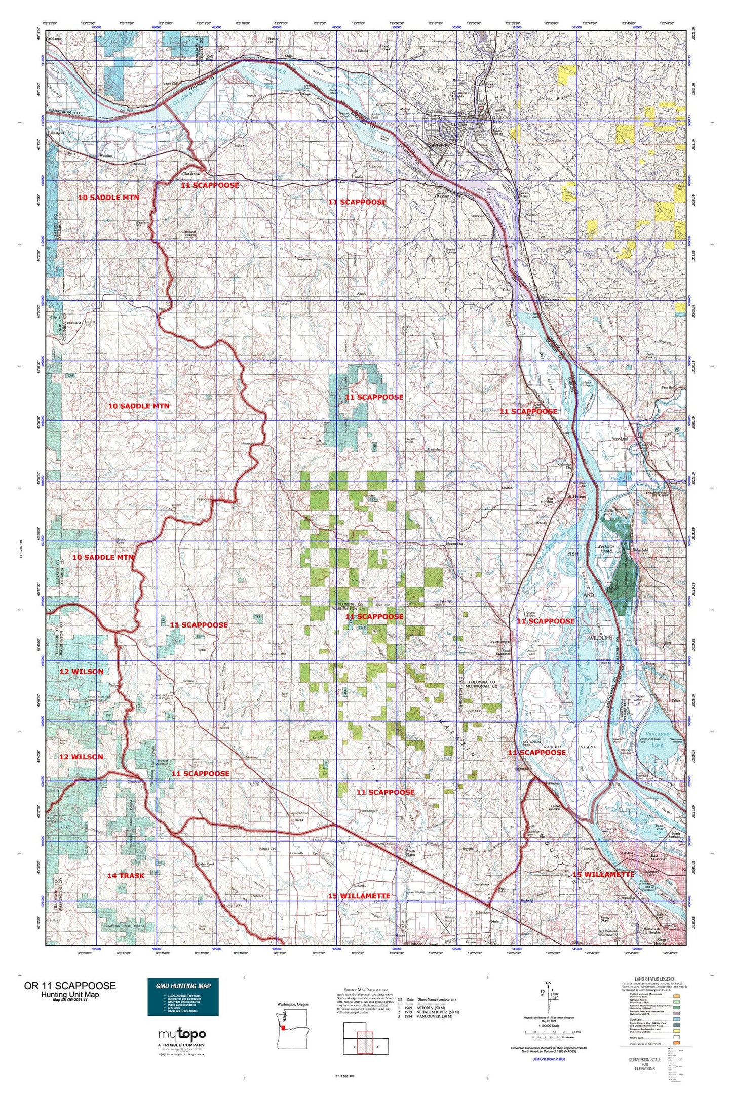 Oregon GMU 11 Scappoose Map Image