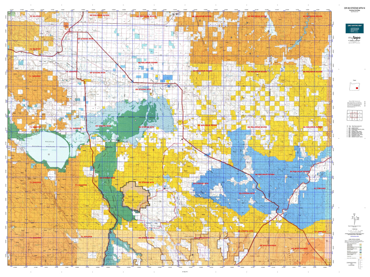 Oregon GMU 69 Steens Mtn N Map Image