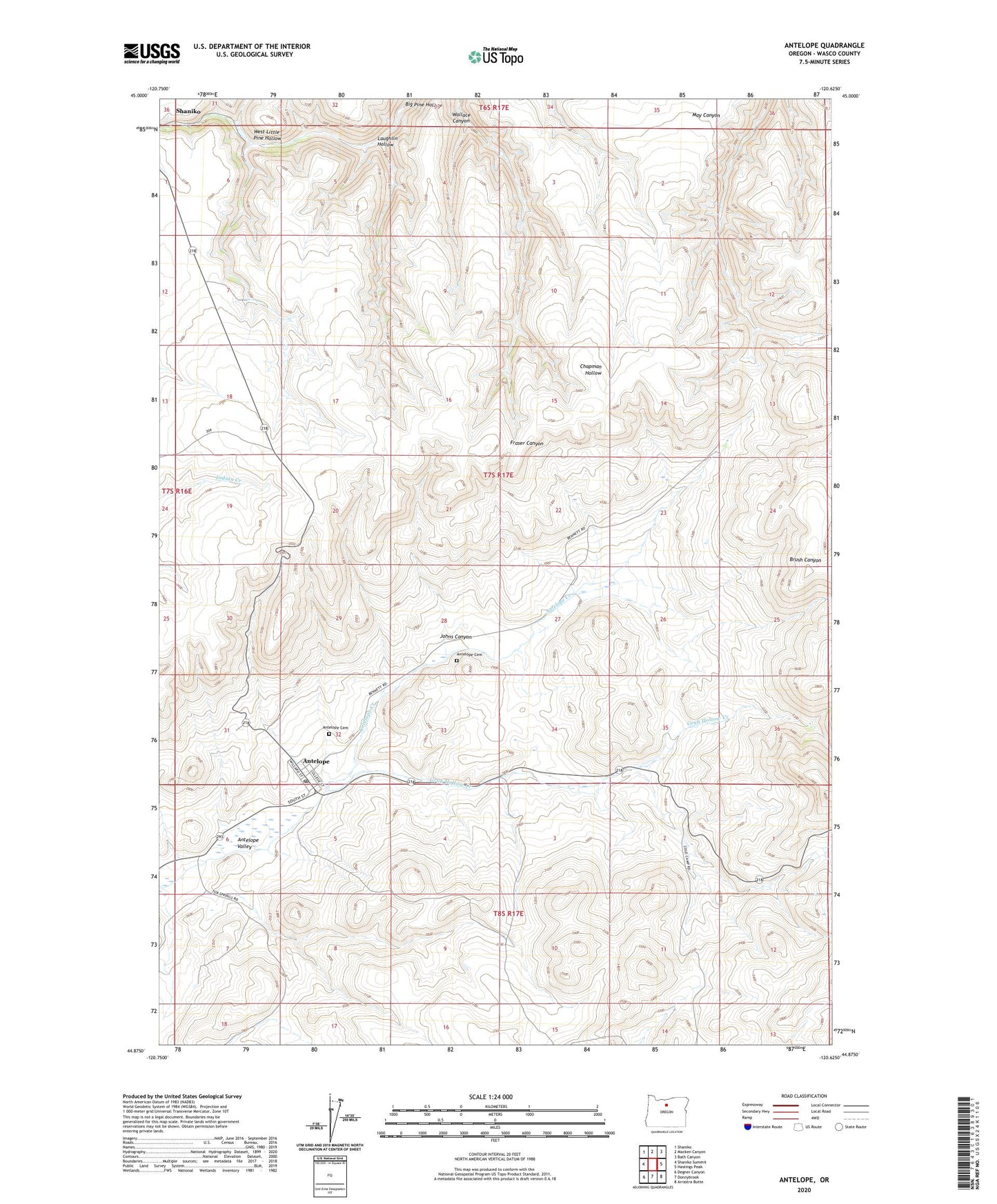 Antelope Oregon US Topo Map Image