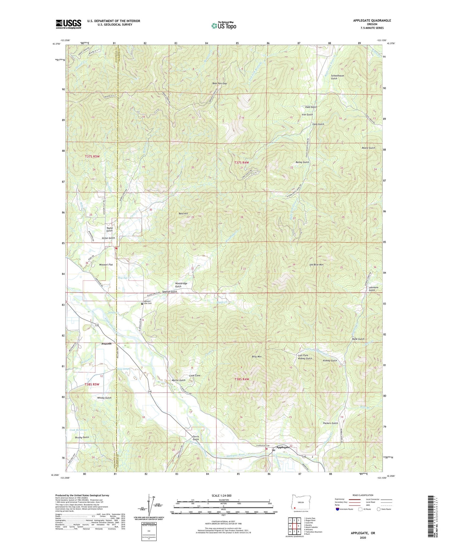 Applegate Oregon US Topo Map Image