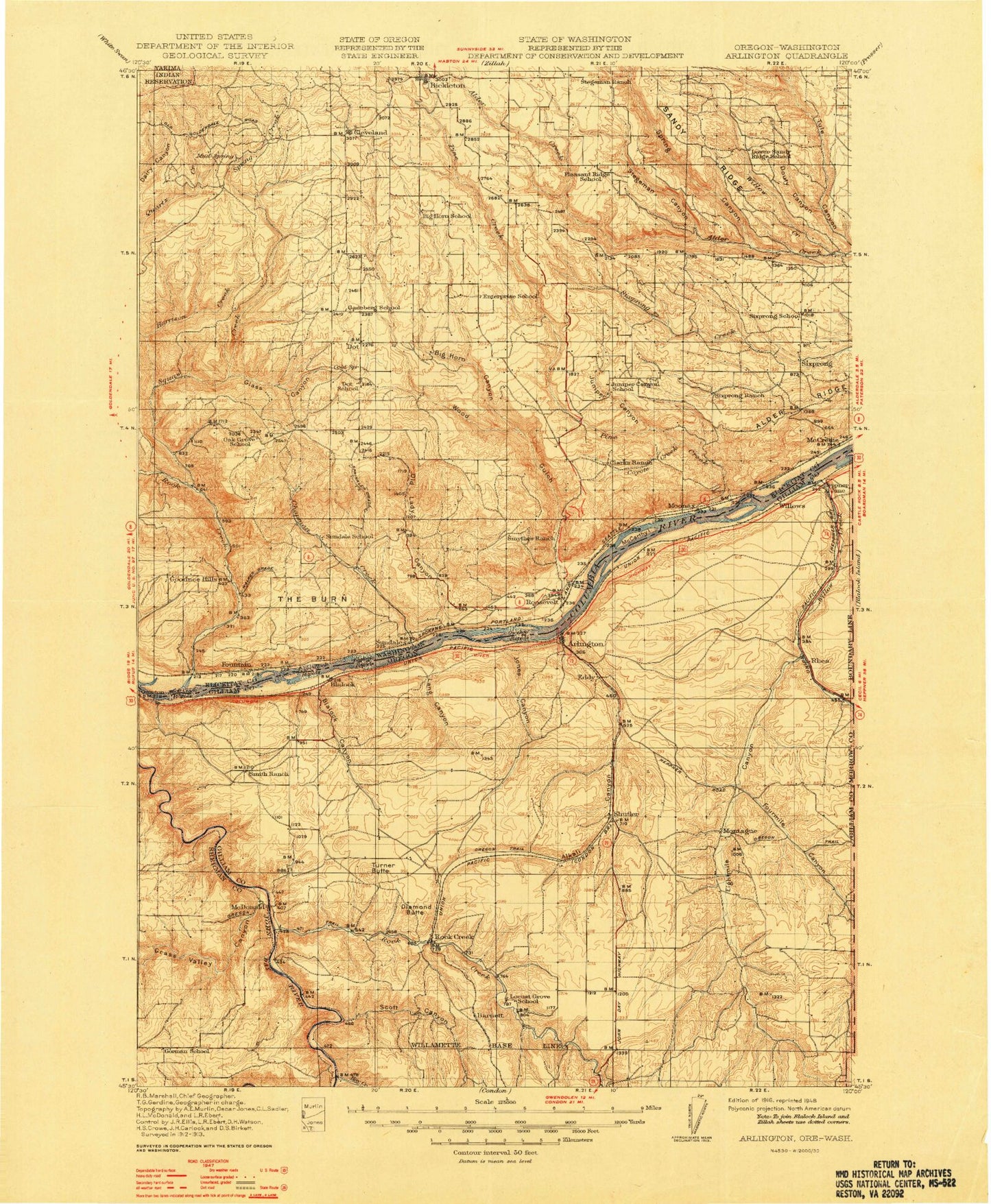 Historic 1916 Arlington Oregon 30'x30' Topo Map Image