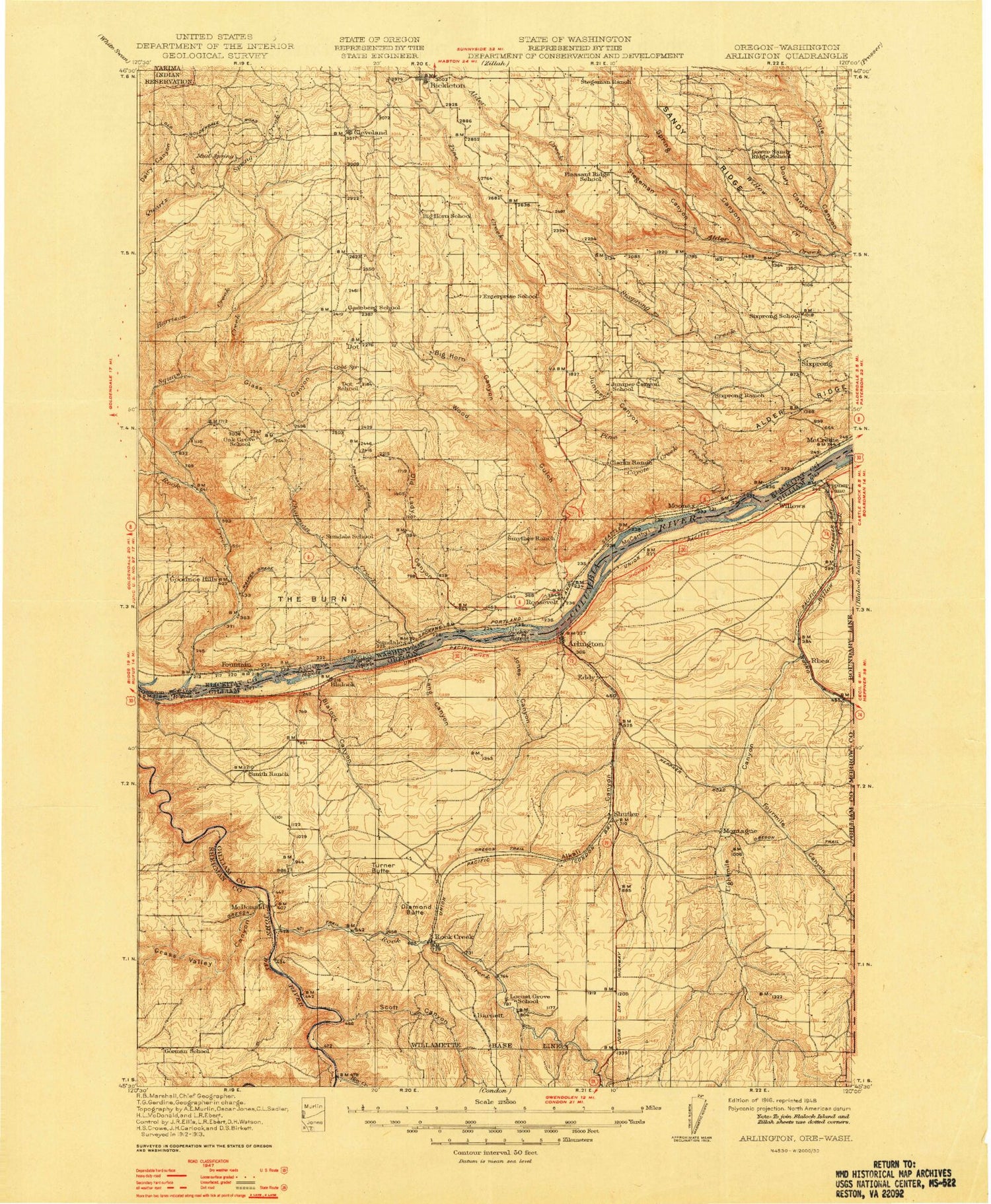 Historic 1916 Arlington Oregon 30'x30' Topo Map Image