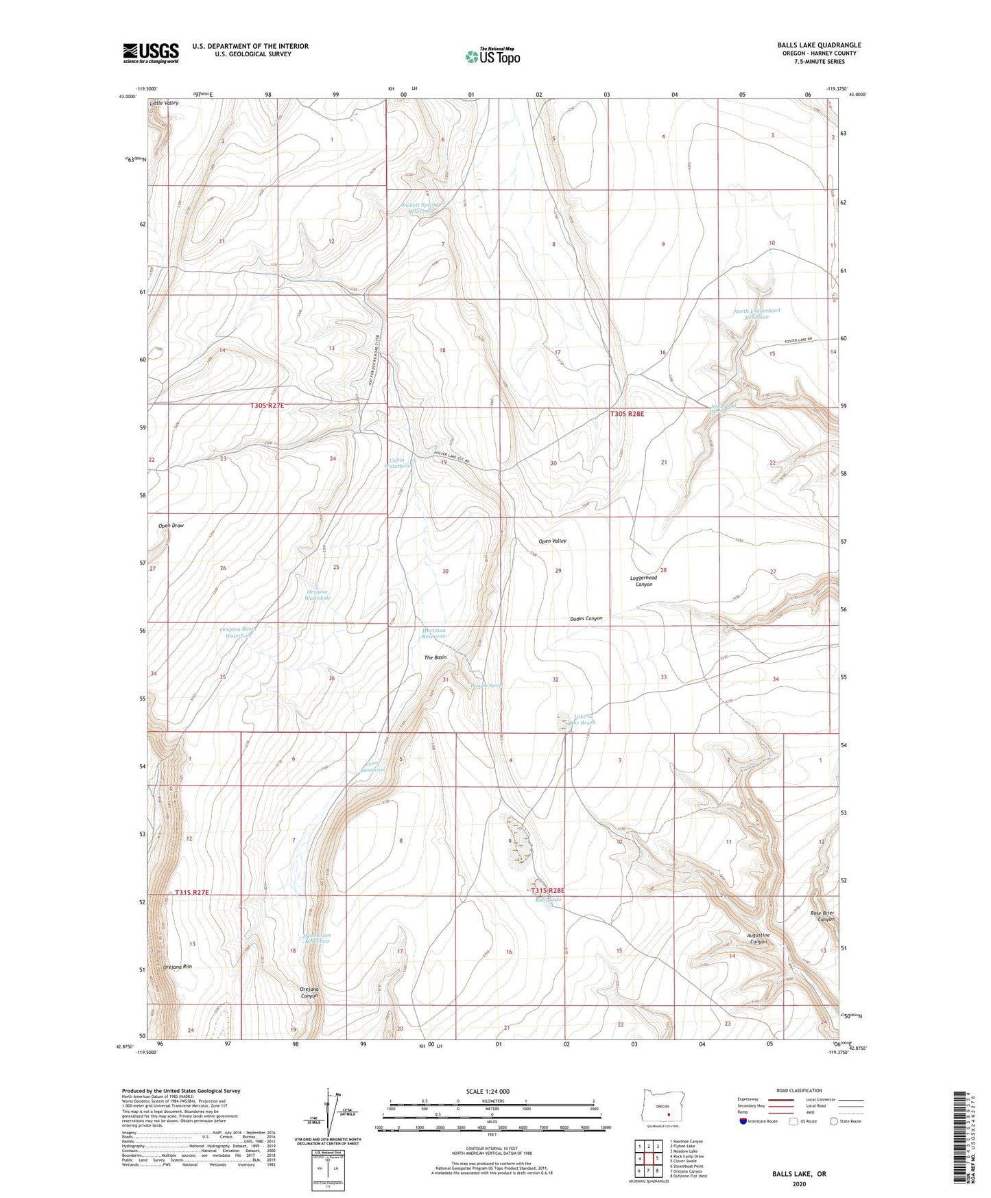 Balls Lake Oregon US Topo Map Image