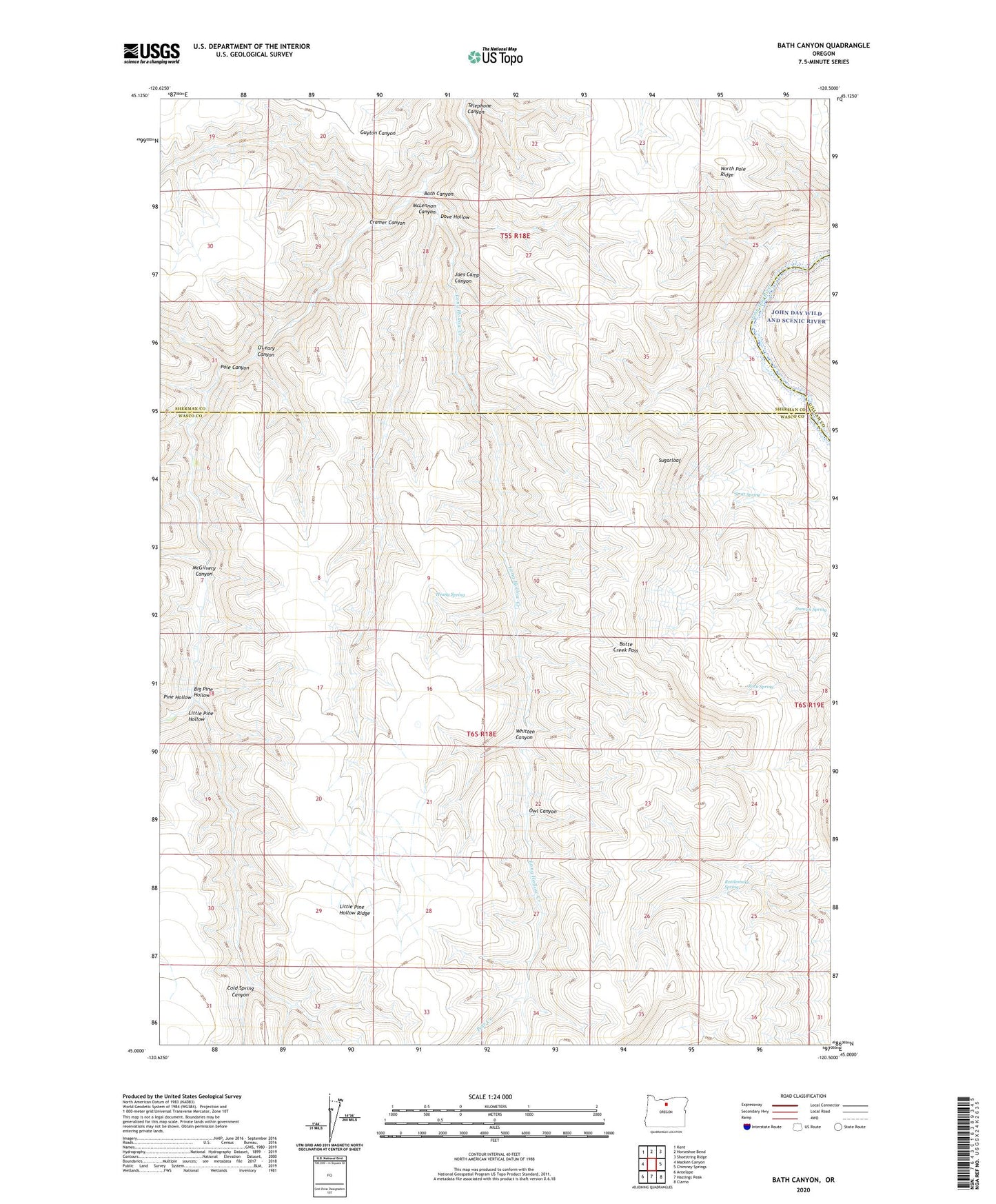 Bath Canyon Oregon US Topo Map Image