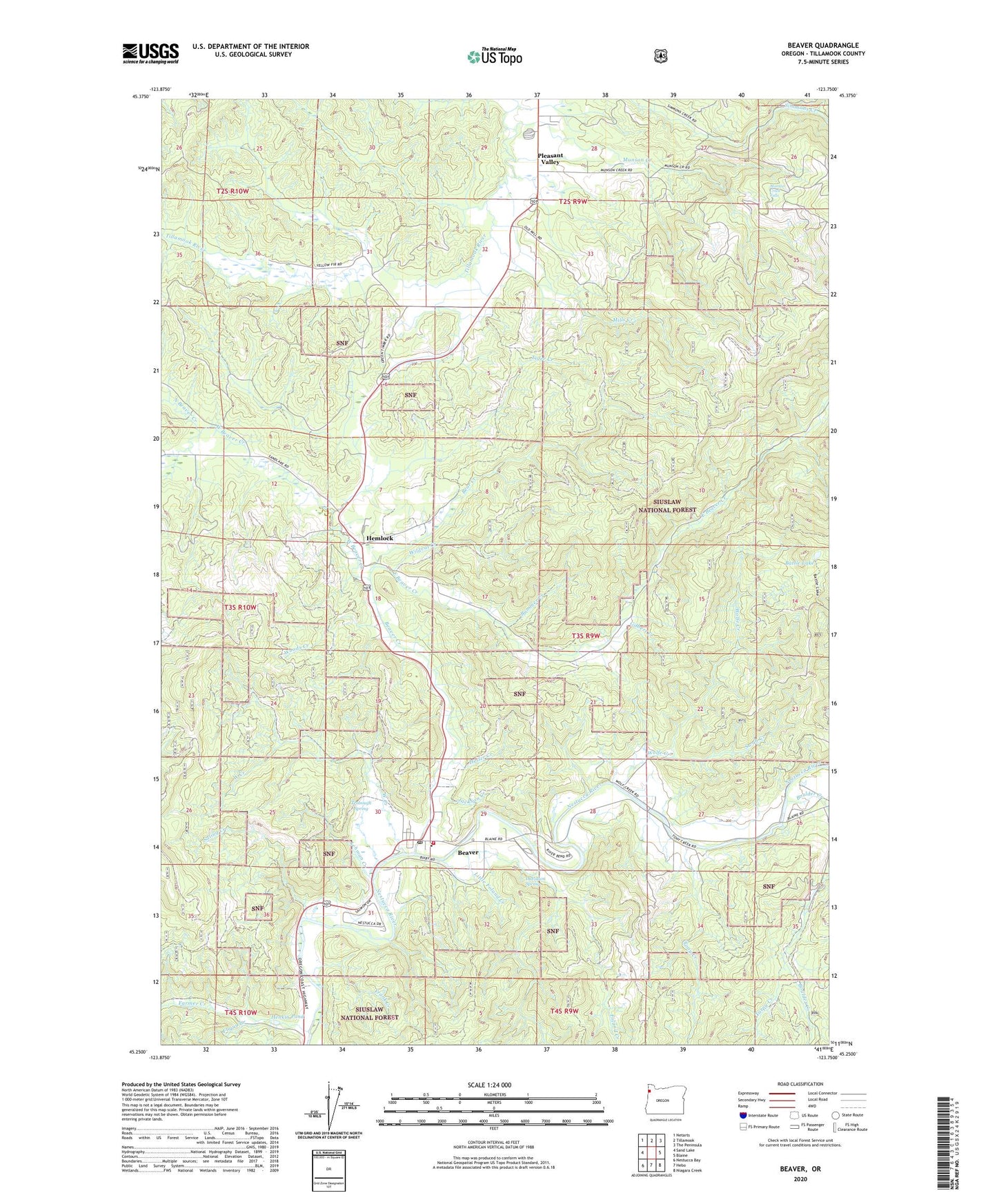 Beaver Oregon US Topo Map Image