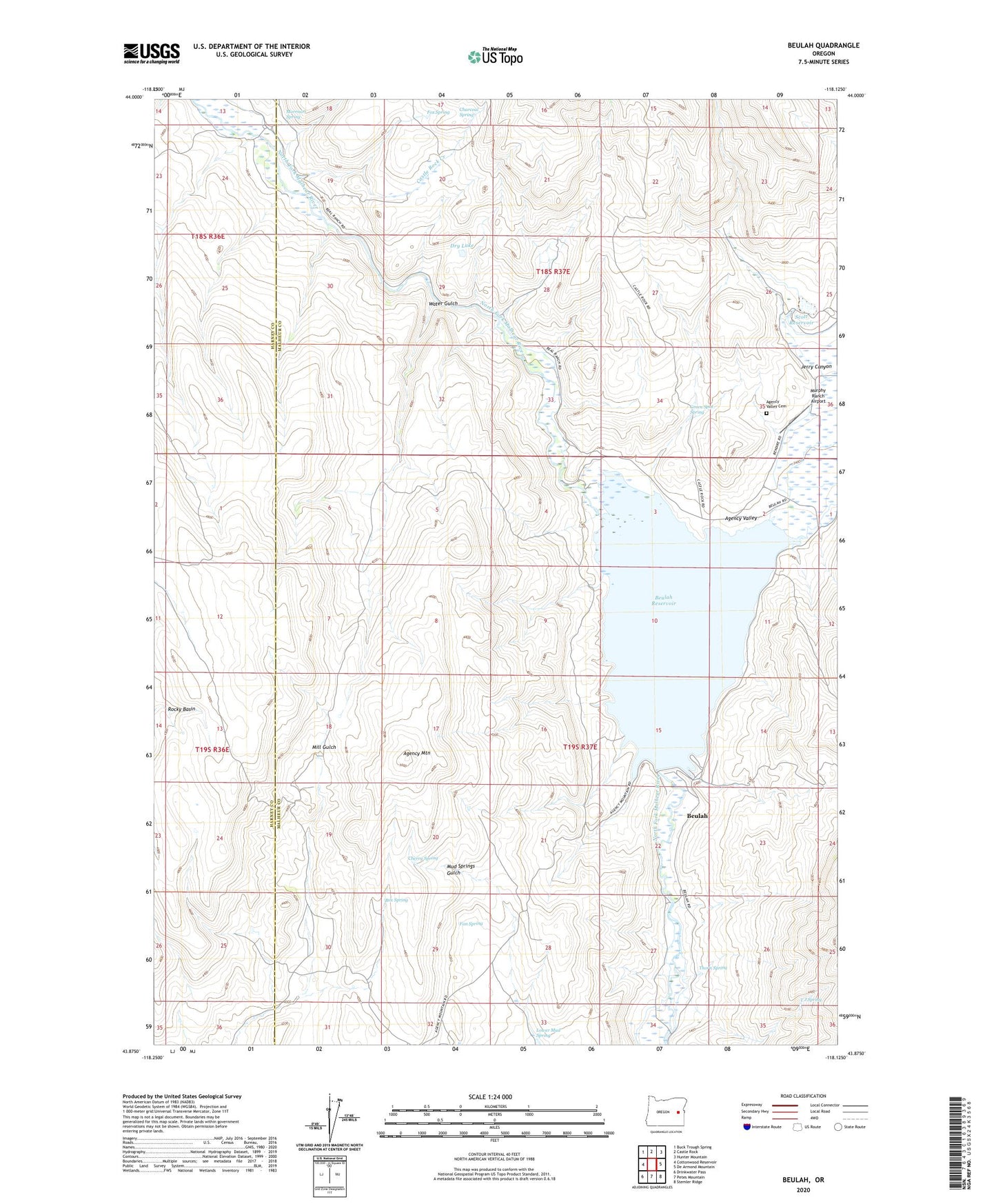 Beulah Oregon US Topo Map Image